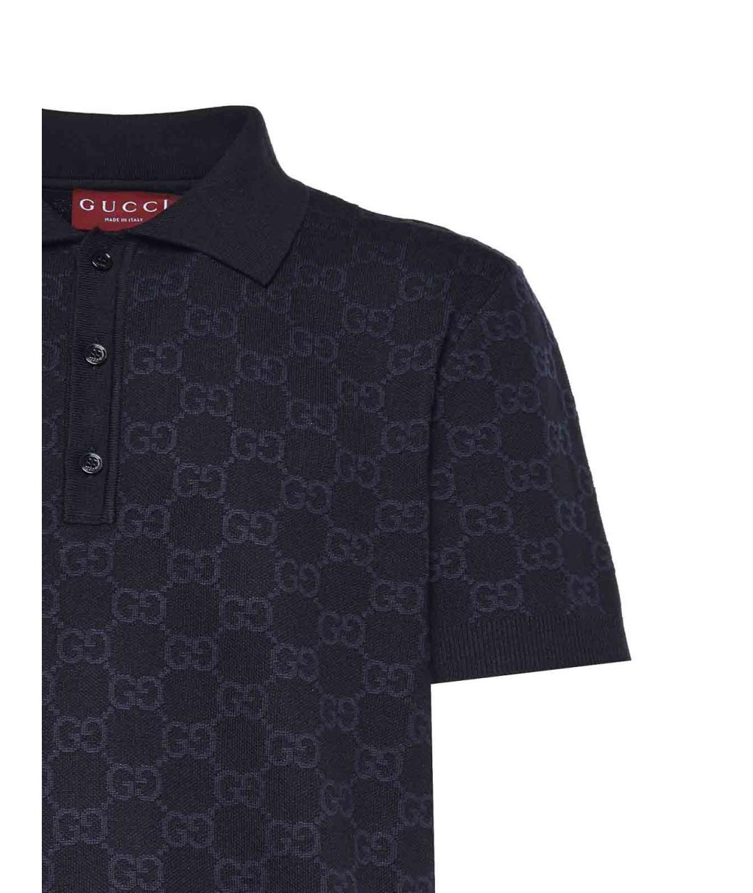 GUCCI Черное хлопковое поло с коротким рукавом, фото 2