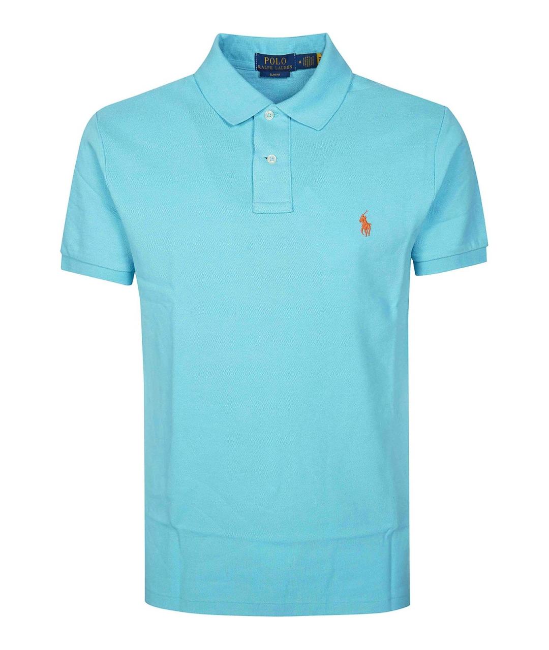 POLO RALPH LAUREN Голубое хлопковое поло с коротким рукавом, фото 1