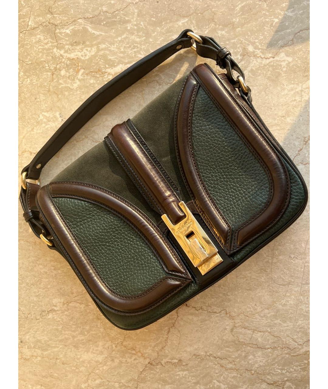 BURBERRY Зеленая кожаная сумка с короткими ручками, фото 7