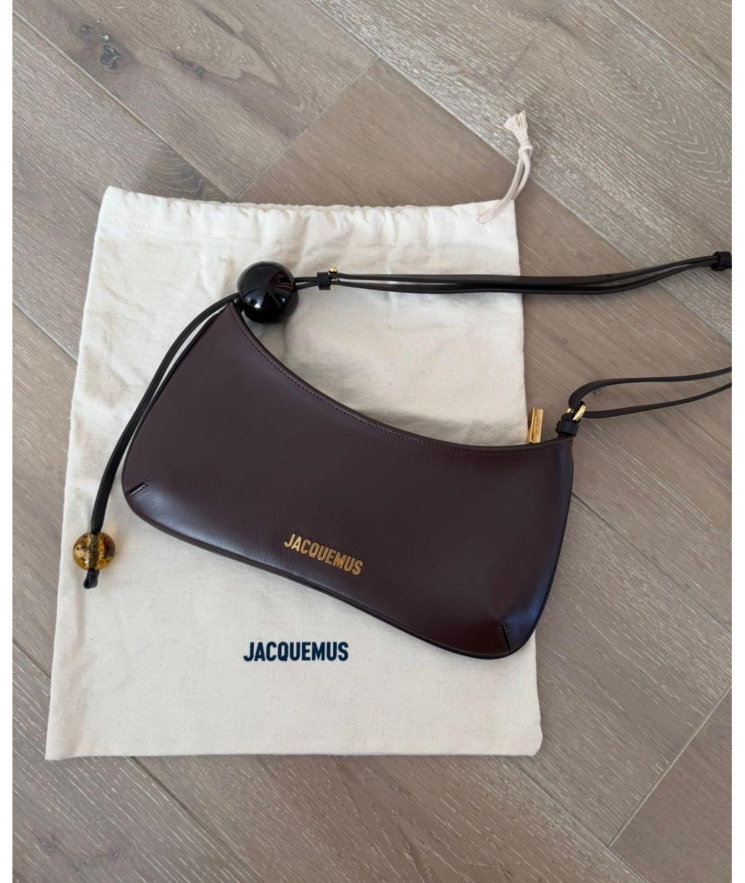 JACQUEMUS Коричневая кожаная сумка с короткими ручками, фото 5