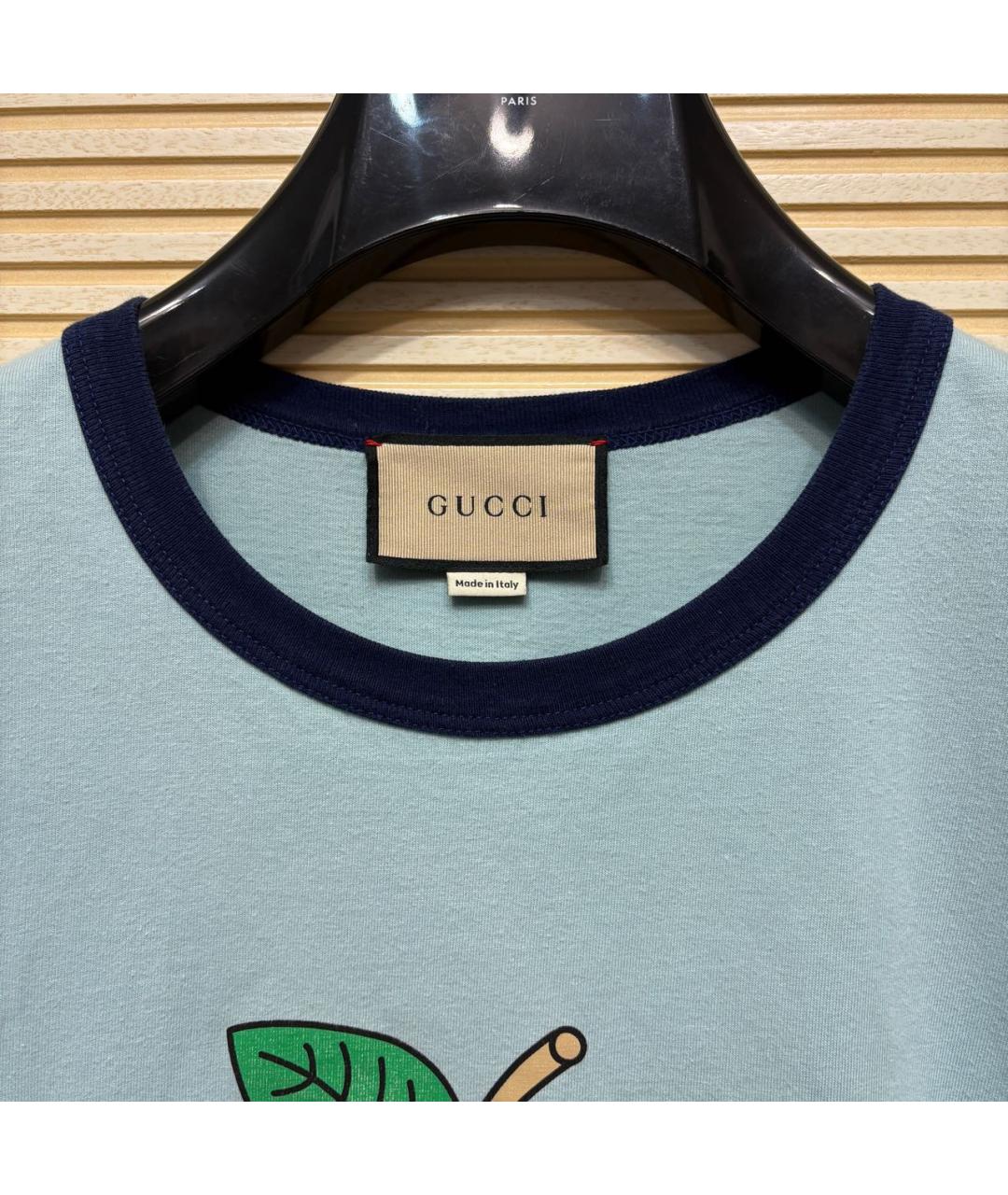 GUCCI Голубая хлопковая футболка, фото 4