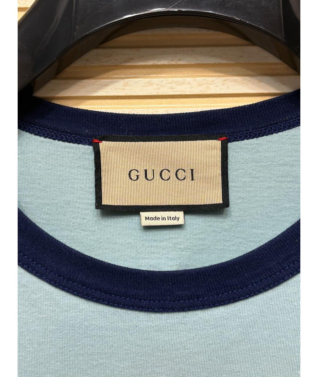 GUCCI Голубая хлопковая футболка, фото 5