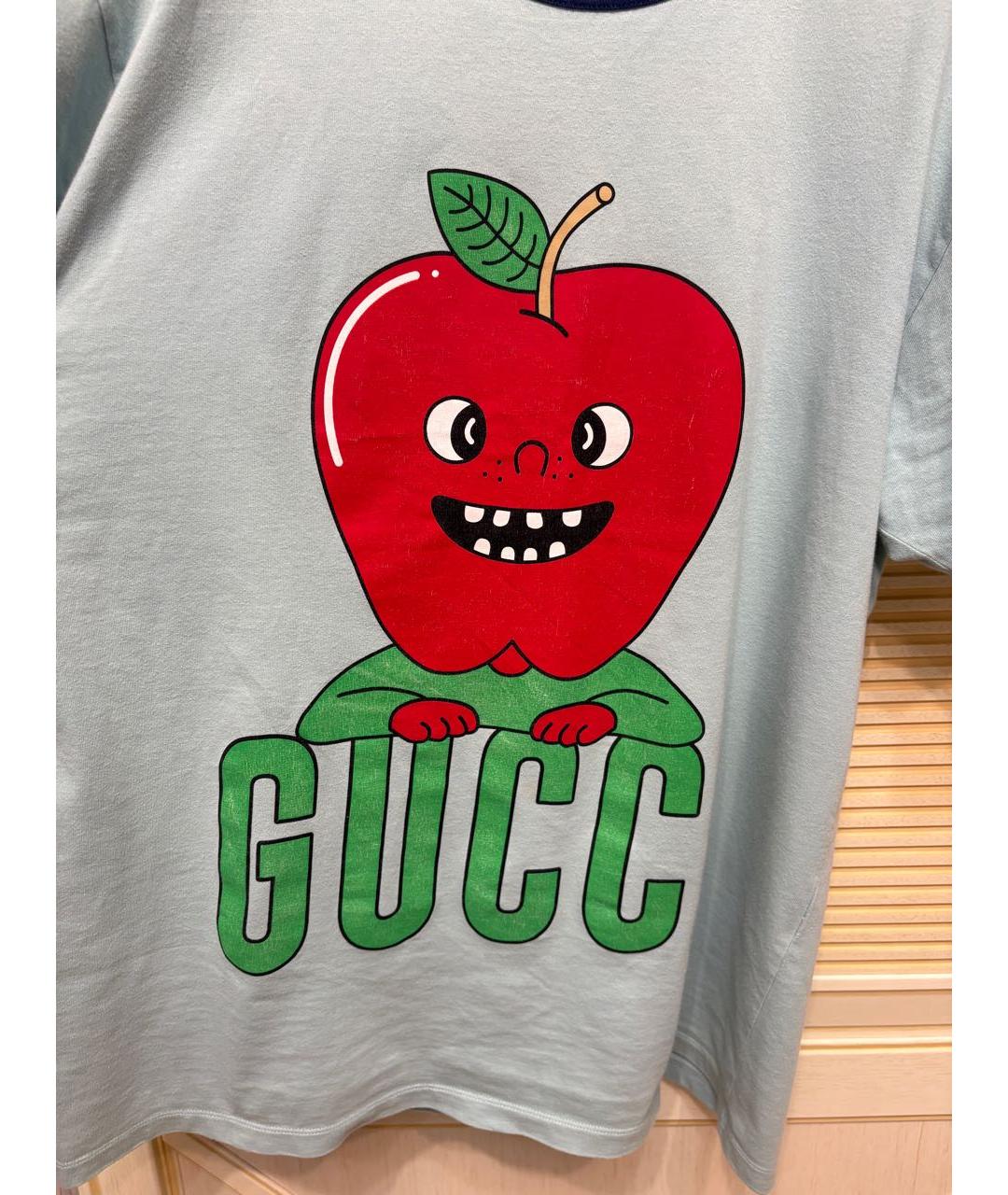 GUCCI Голубая хлопковая футболка, фото 2