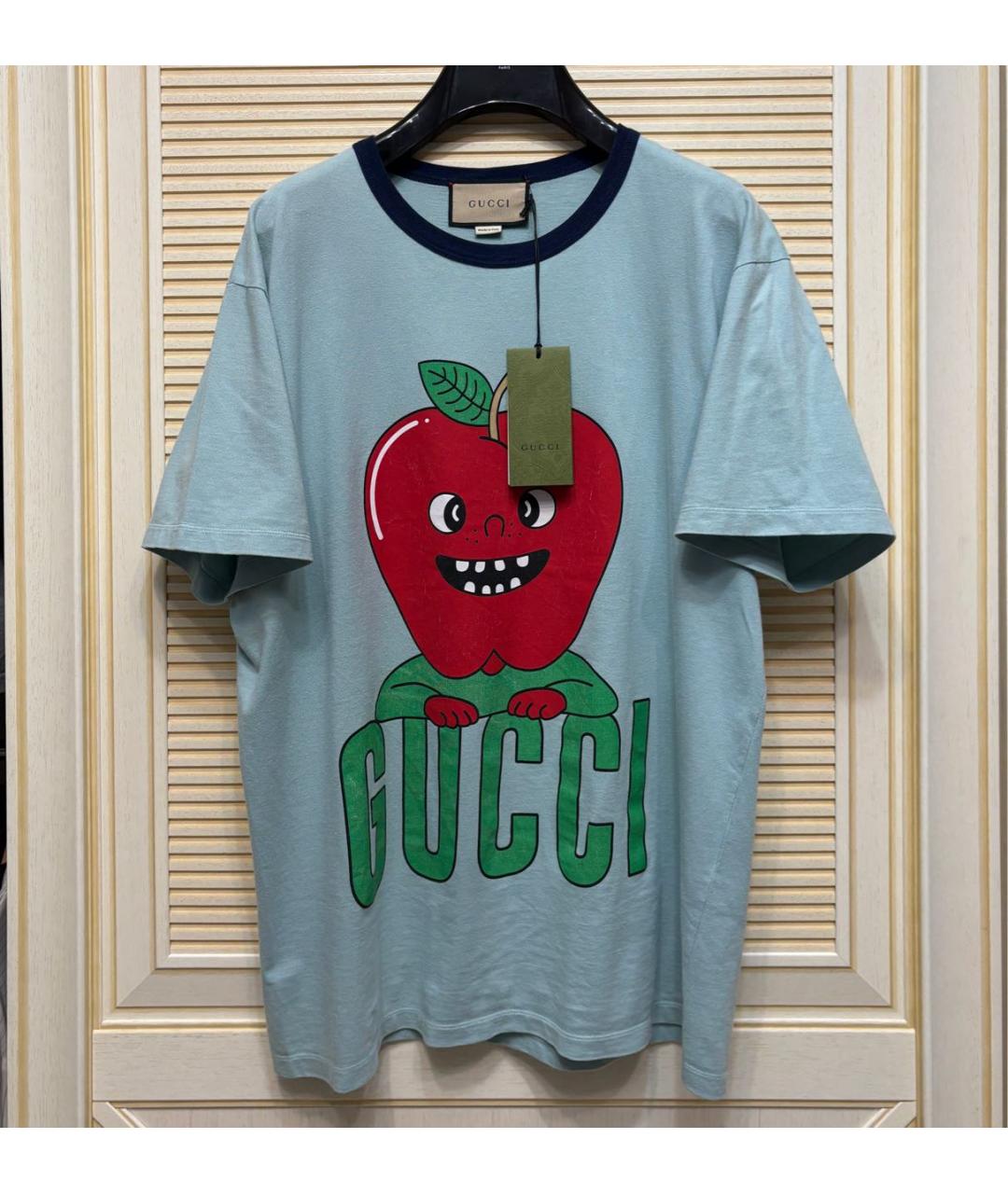 GUCCI Голубая хлопковая футболка, фото 9