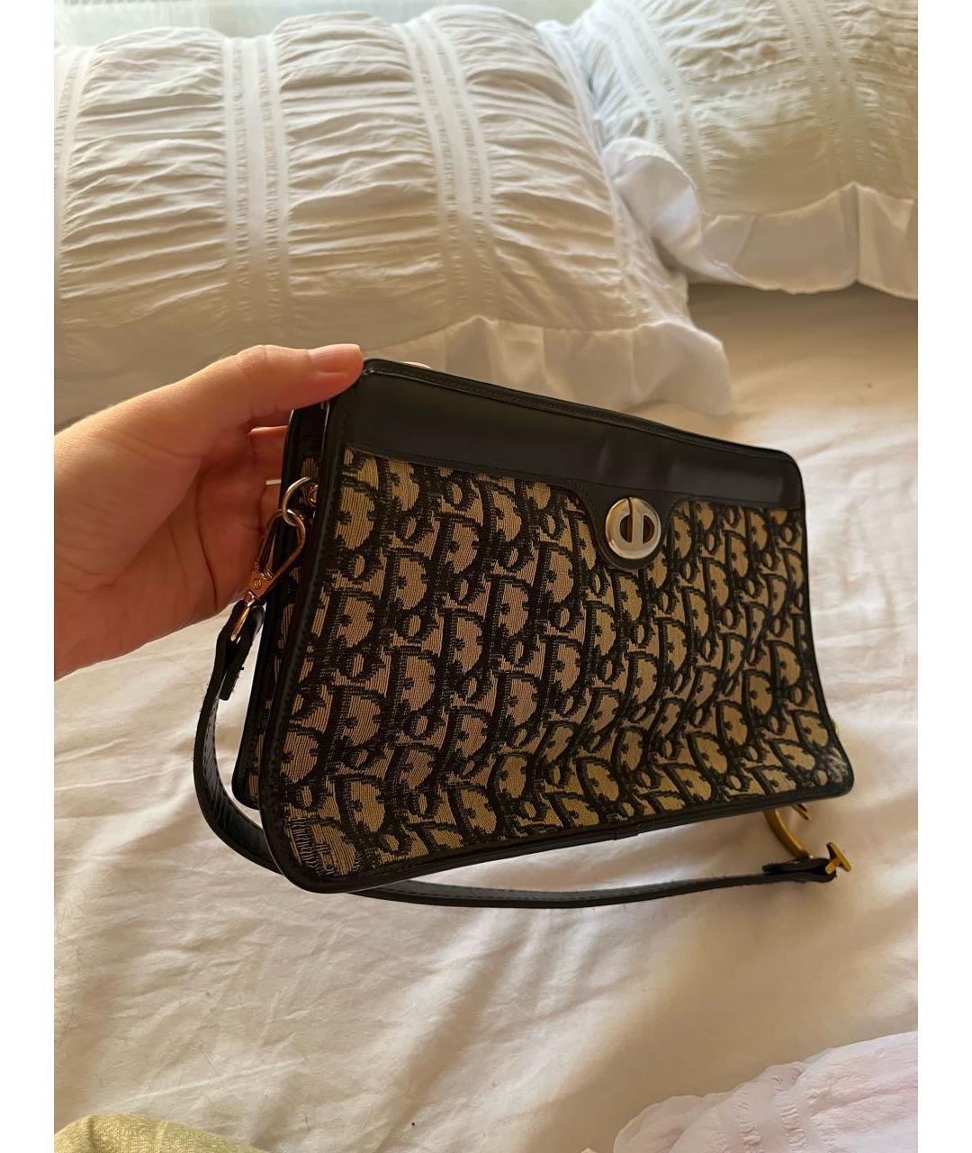 CHRISTIAN DIOR Коричневая сумка с короткими ручками из канвы, фото 2