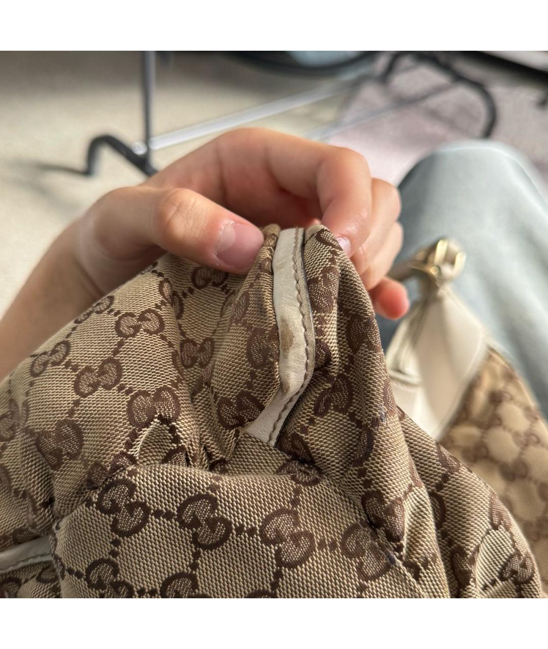 GUCCI Белая жаккардовая сумка с короткими ручками, фото 6