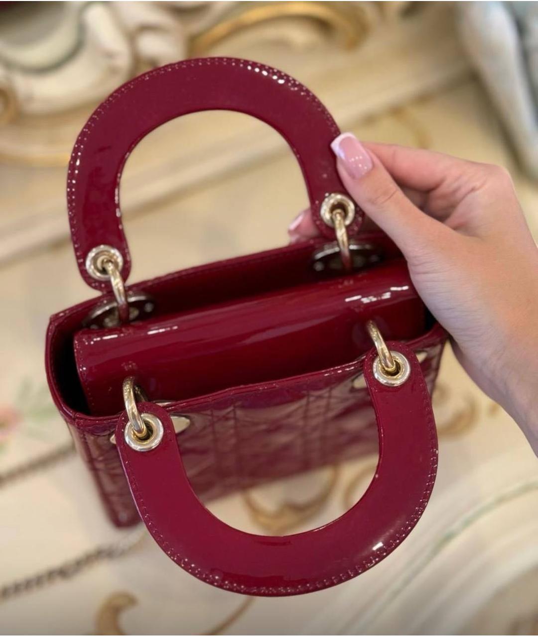 CHRISTIAN DIOR Бордовая сумка с короткими ручками из лакированной кожи, фото 4