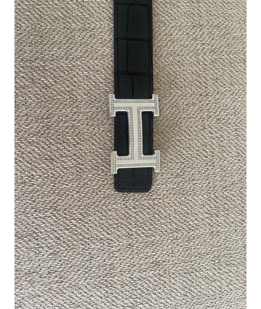 HERMES Черный ремень из кожи аллигатора, фото 5