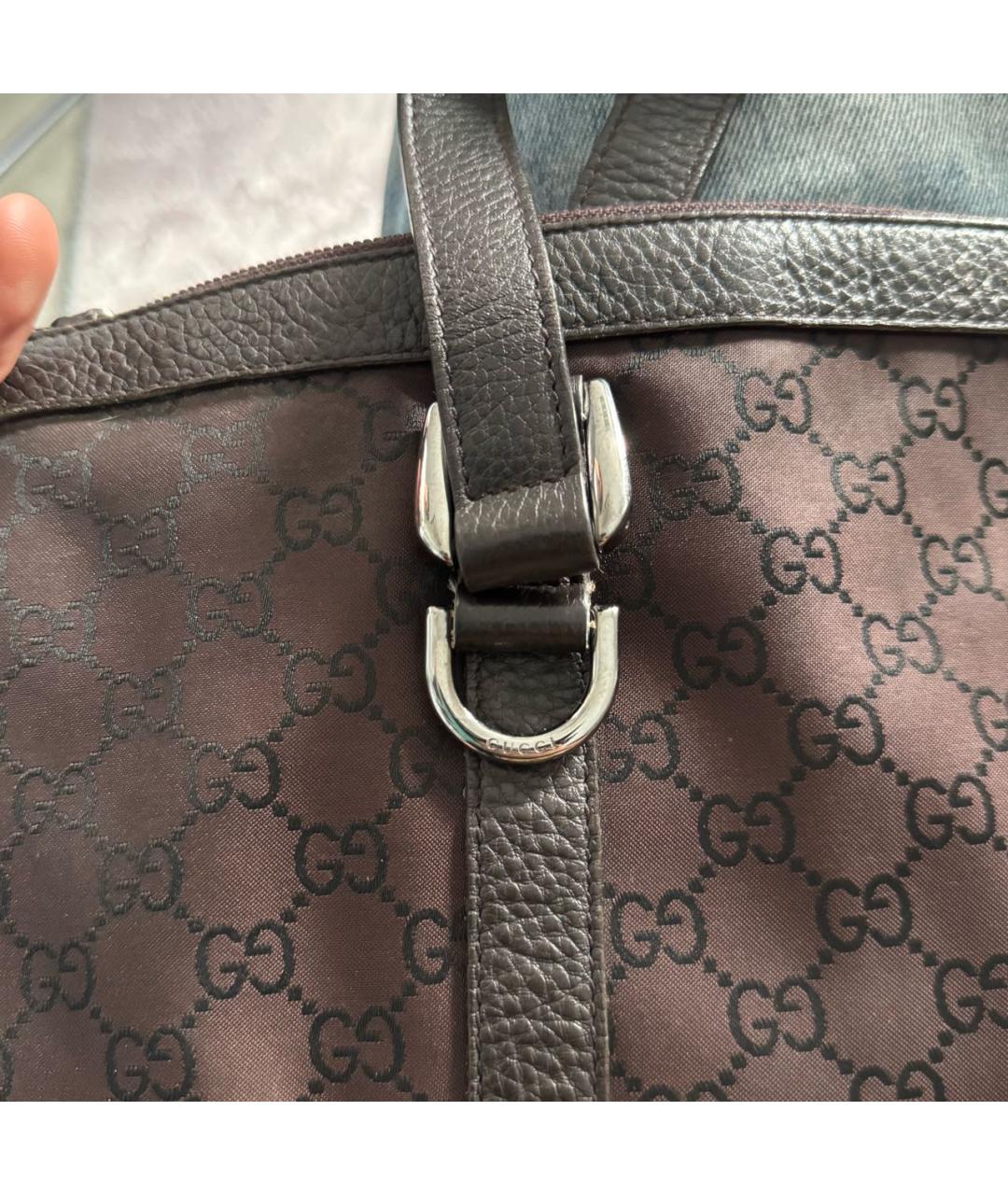 GUCCI Коричневая жаккардовая сумка с короткими ручками, фото 4