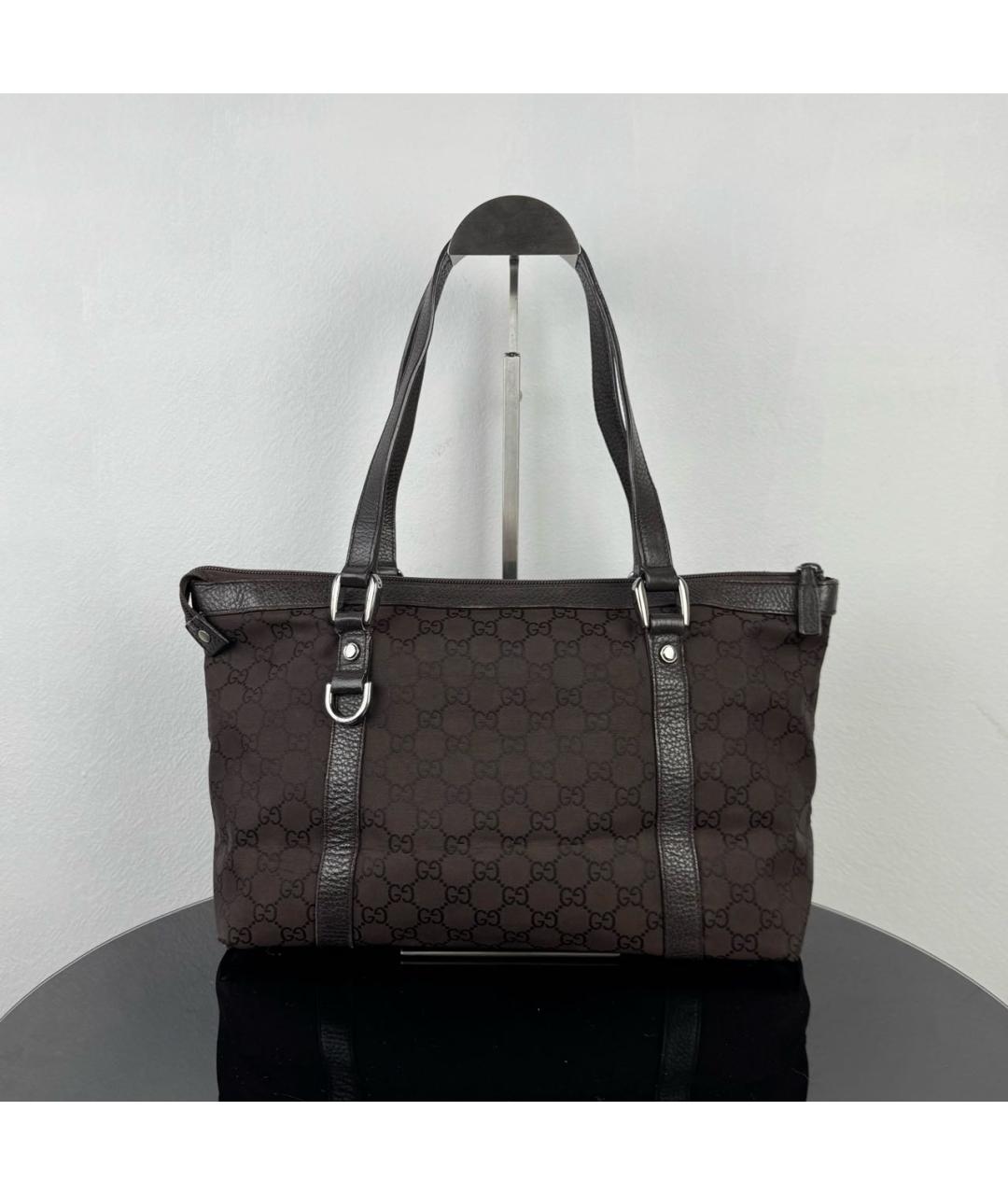 GUCCI Коричневая жаккардовая сумка с короткими ручками, фото 2