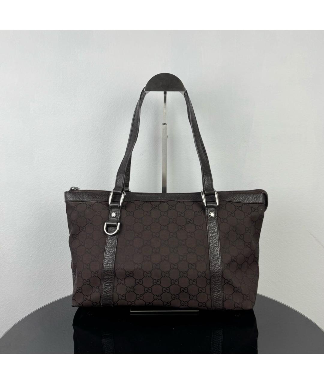GUCCI Коричневая жаккардовая сумка с короткими ручками, фото 5