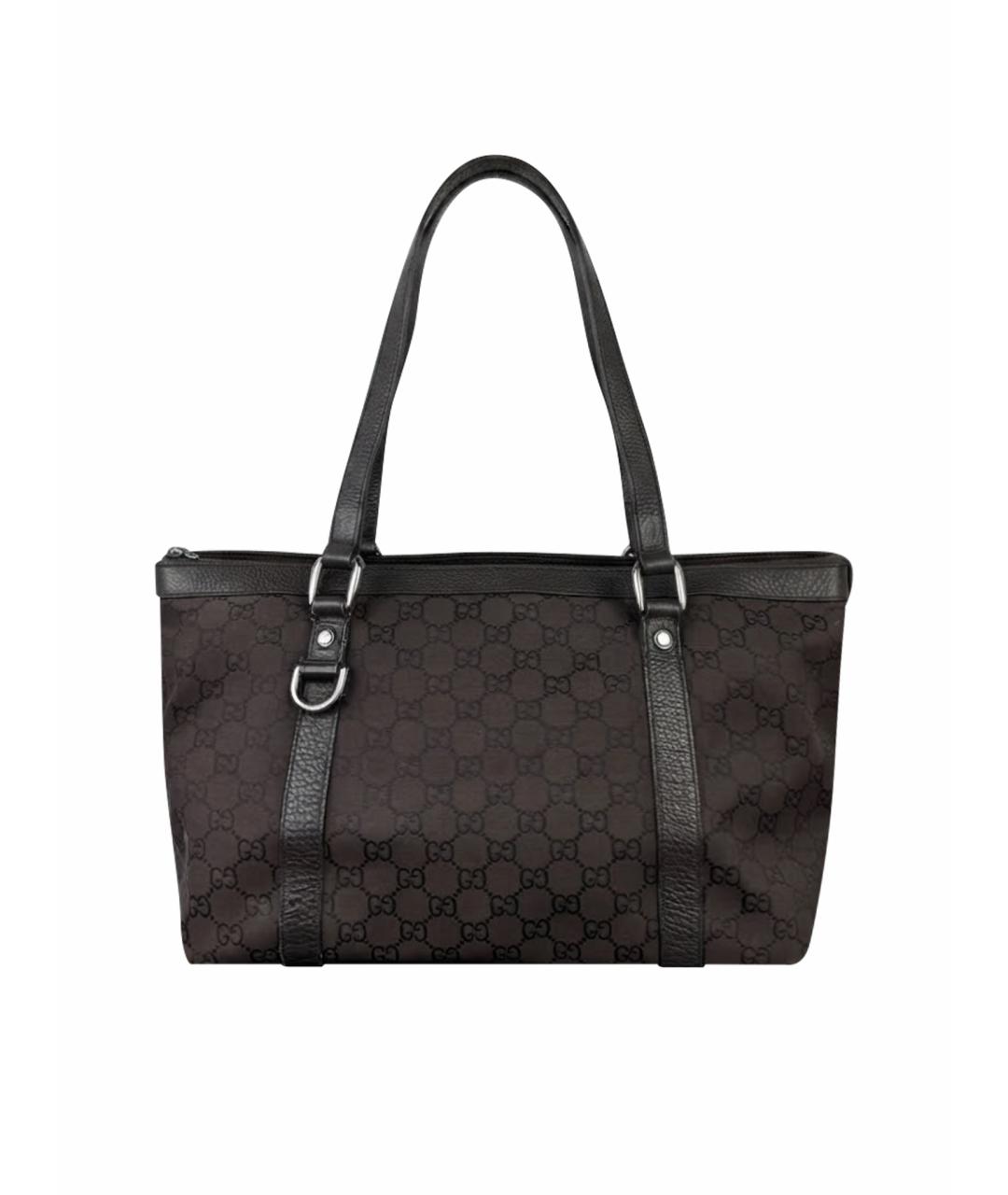 GUCCI Коричневая жаккардовая сумка с короткими ручками, фото 1
