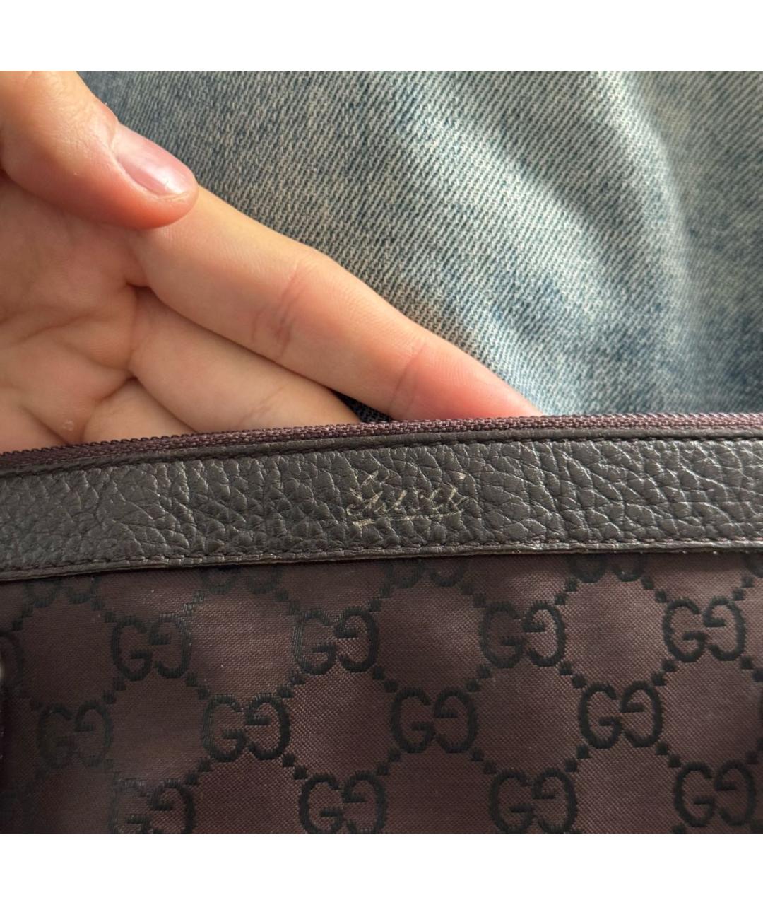 GUCCI Коричневая жаккардовая сумка с короткими ручками, фото 3