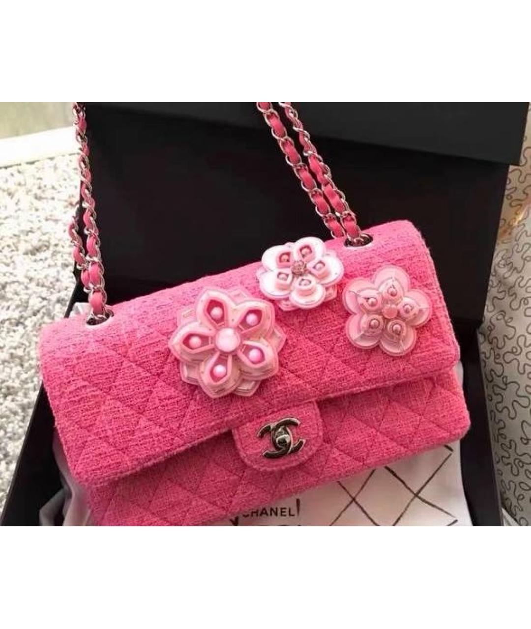 CHANEL Розовая твидовая сумка через плечо, фото 3