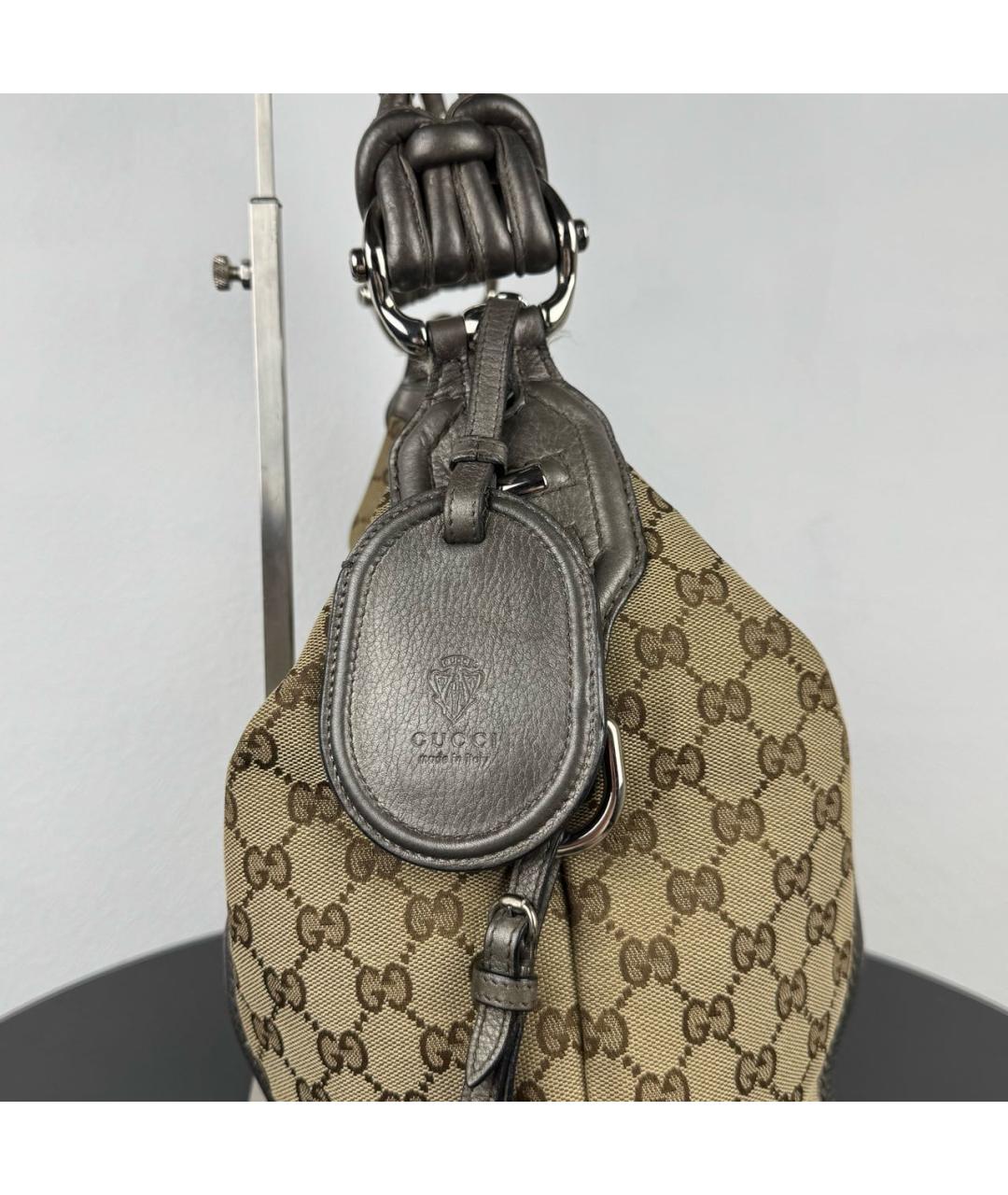 GUCCI Коричневая жаккардовая сумка с короткими ручками, фото 4