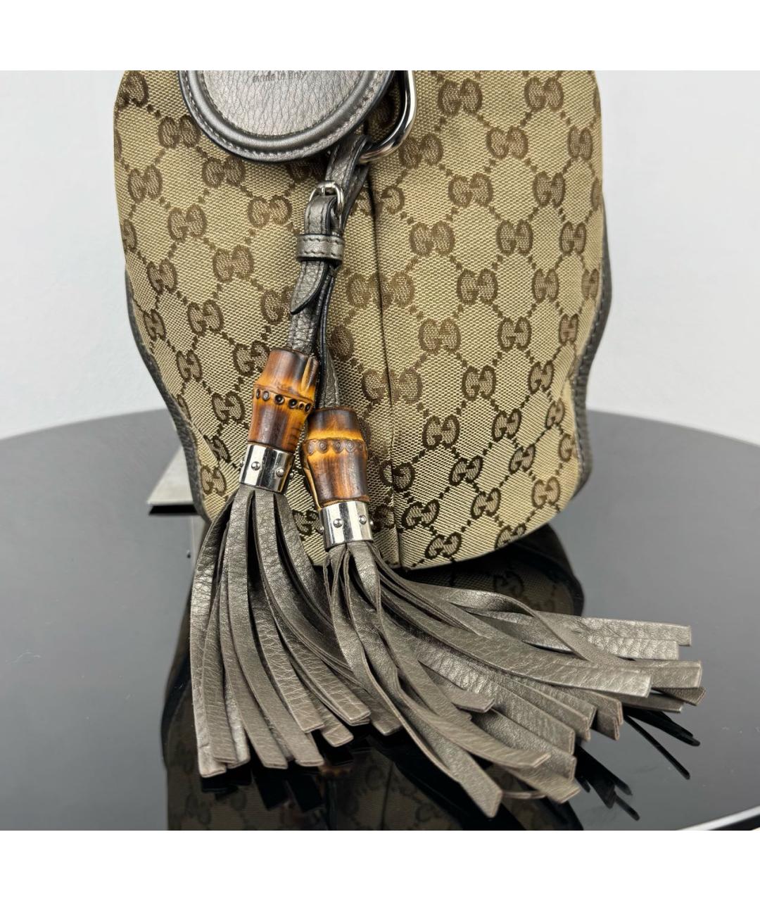 GUCCI Коричневая жаккардовая сумка с короткими ручками, фото 5