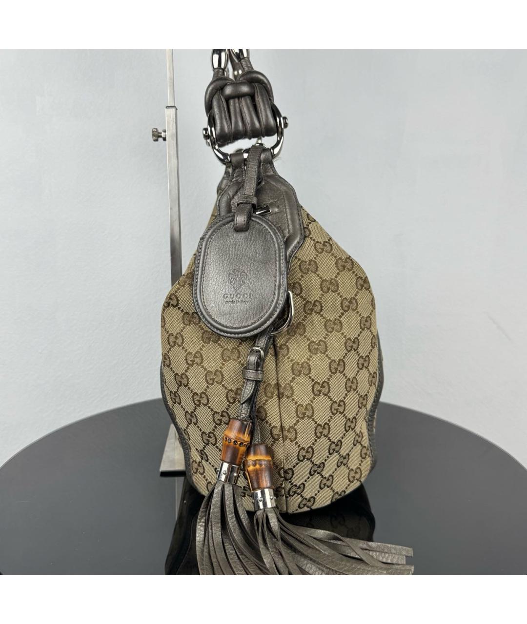 GUCCI Коричневая жаккардовая сумка с короткими ручками, фото 3