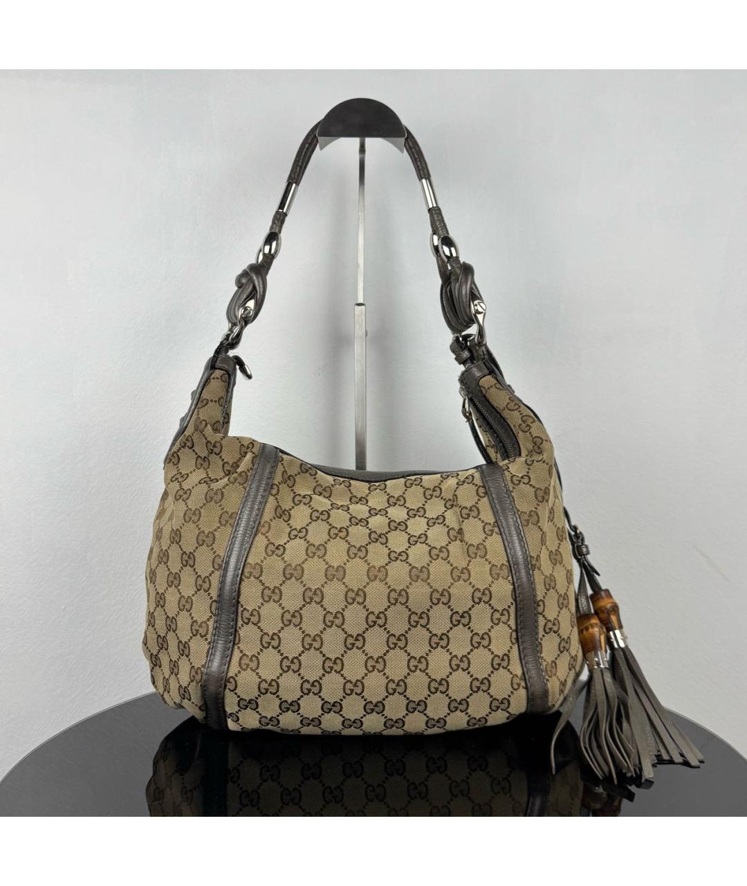 GUCCI Коричневая жаккардовая сумка с короткими ручками, фото 9
