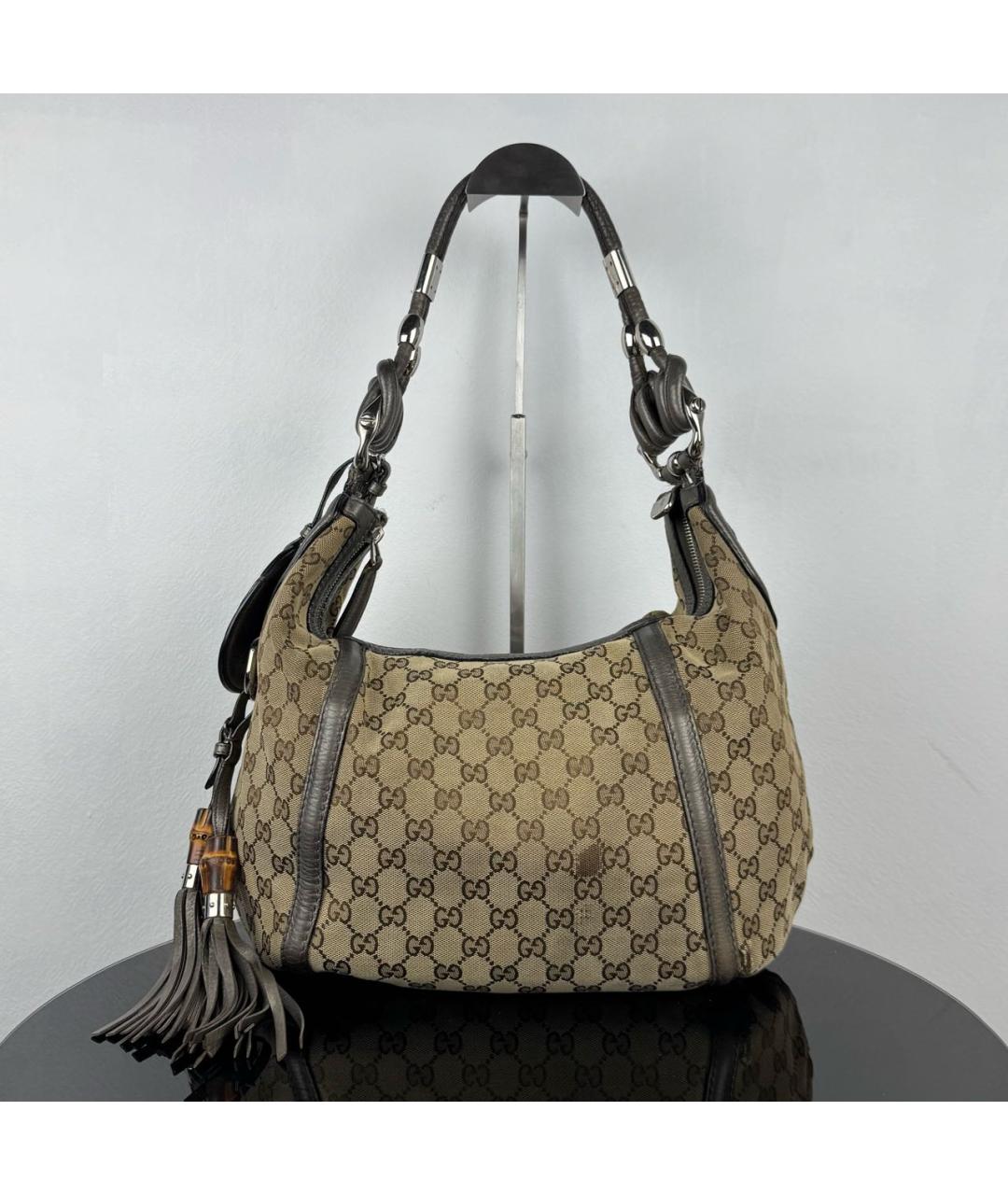 GUCCI Коричневая жаккардовая сумка с короткими ручками, фото 2