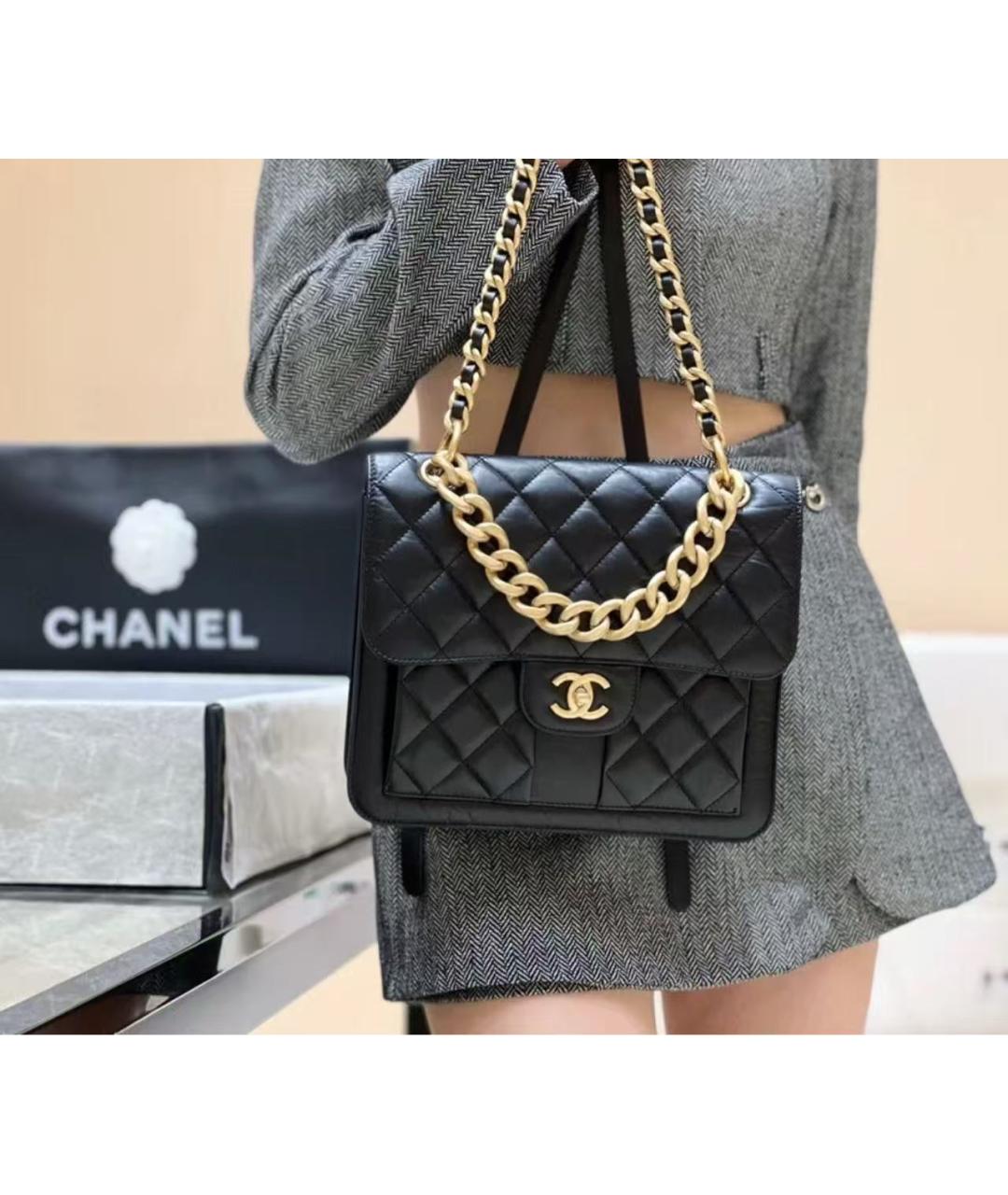 CHANEL Черная кожаная сумка через плечо, фото 6