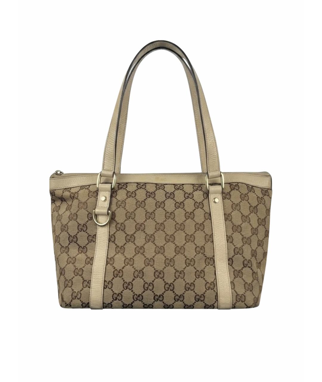 GUCCI Коричневая жаккардовая сумка с короткими ручками, фото 1