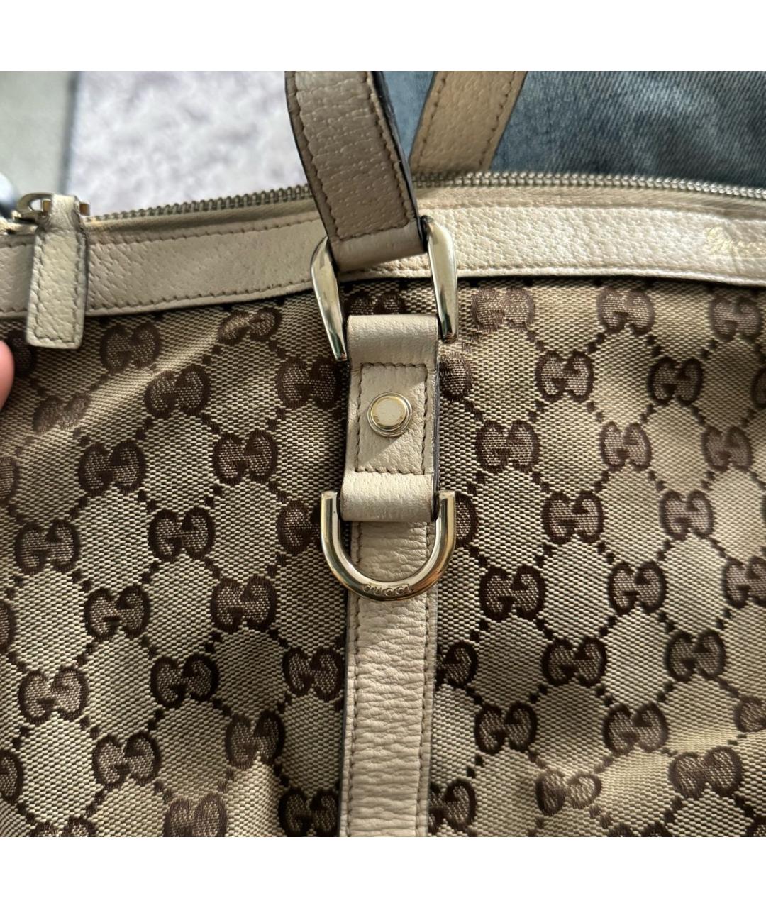 GUCCI Коричневая жаккардовая сумка с короткими ручками, фото 4