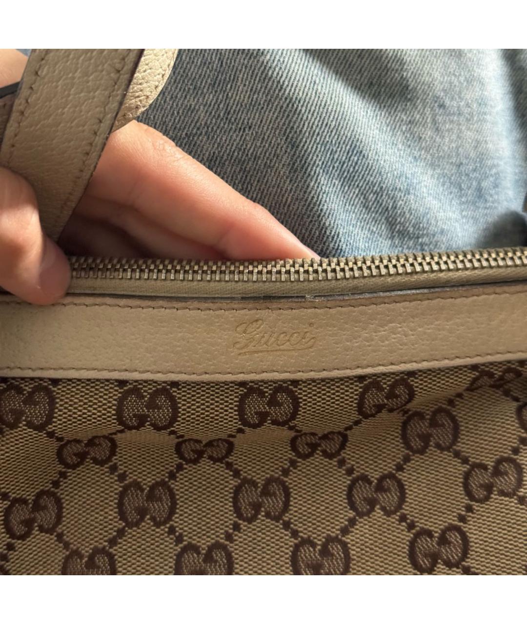 GUCCI Коричневая жаккардовая сумка с короткими ручками, фото 3