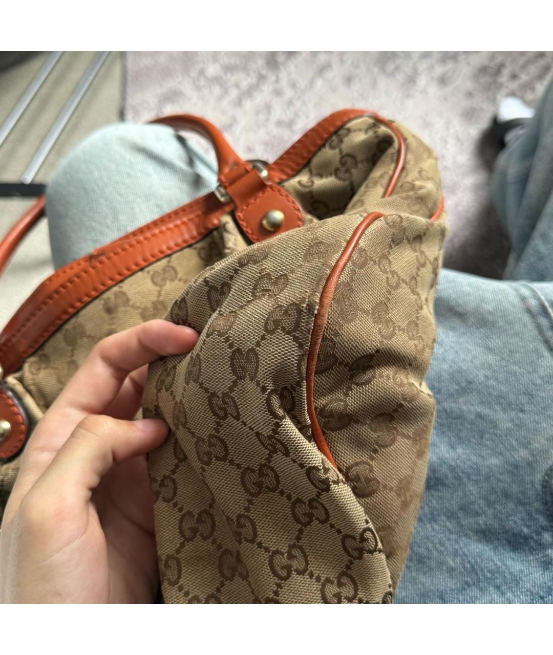 GUCCI Оранжевая замшевая сумка с короткими ручками, фото 5