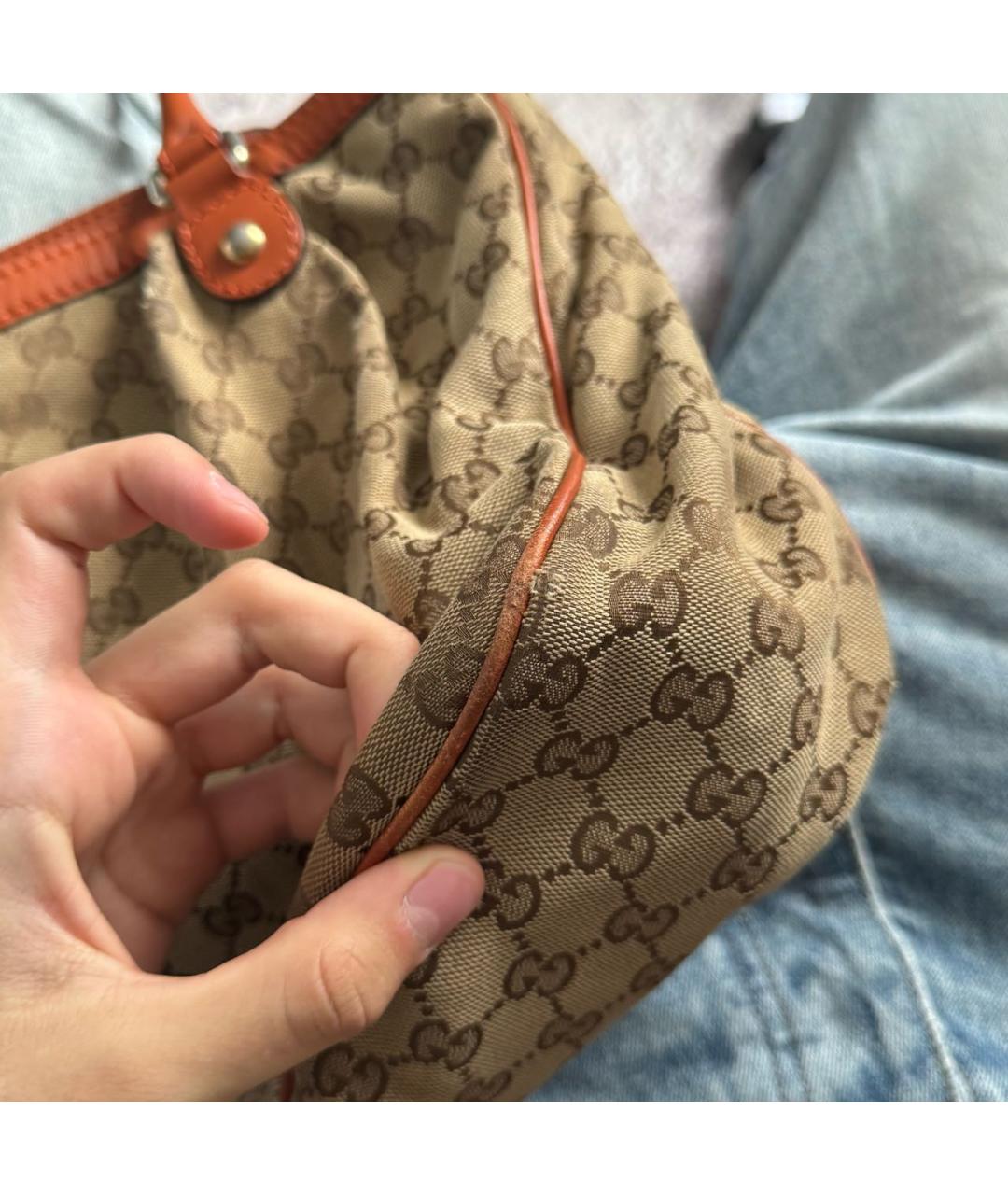 GUCCI Оранжевая замшевая сумка с короткими ручками, фото 4