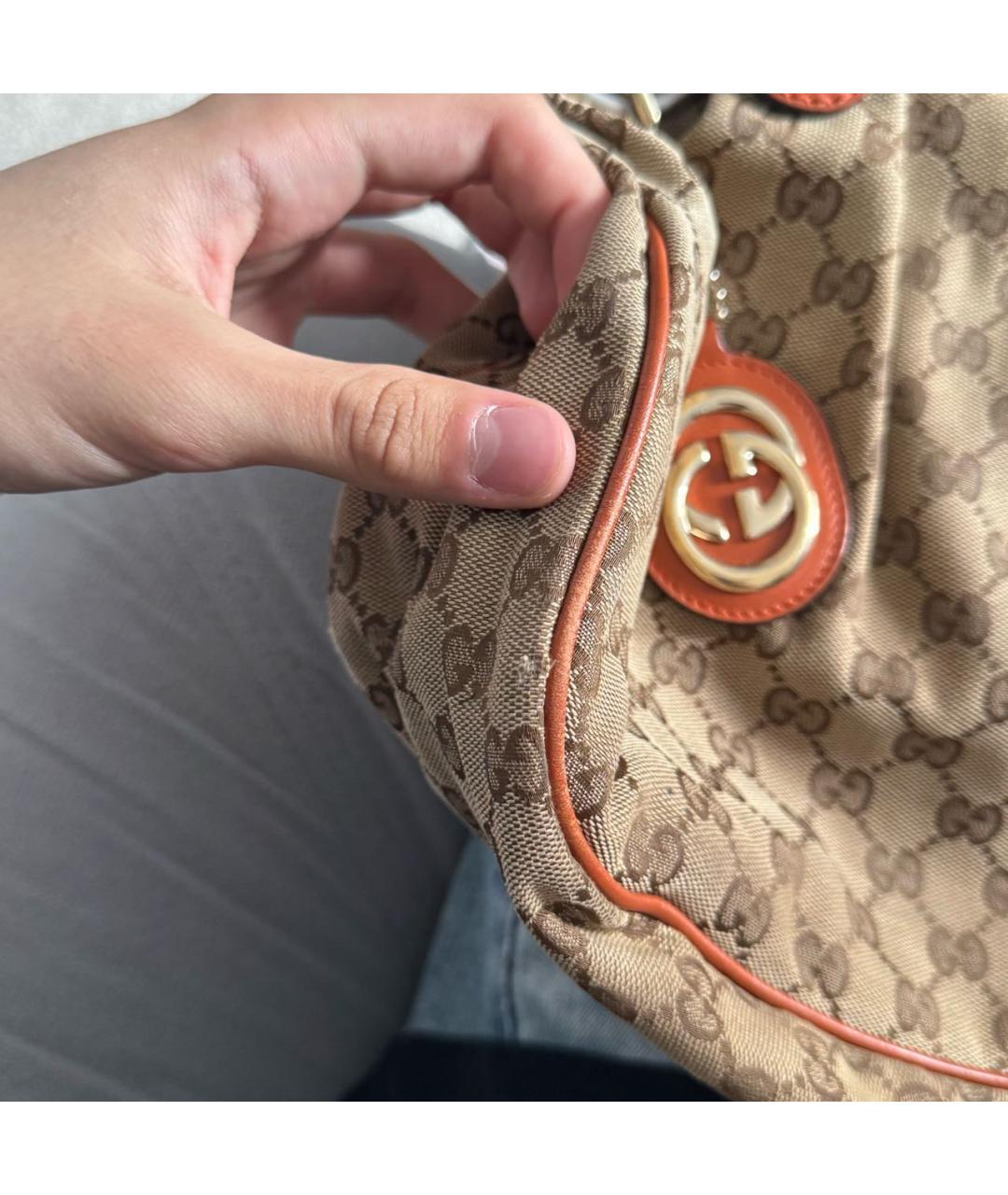 GUCCI Оранжевая замшевая сумка с короткими ручками, фото 6