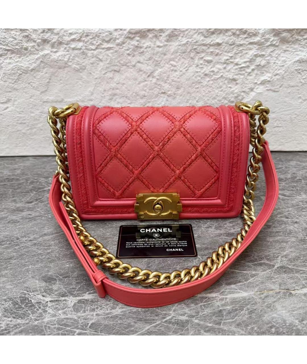 CHANEL Коралловая кожаная сумка через плечо, фото 6