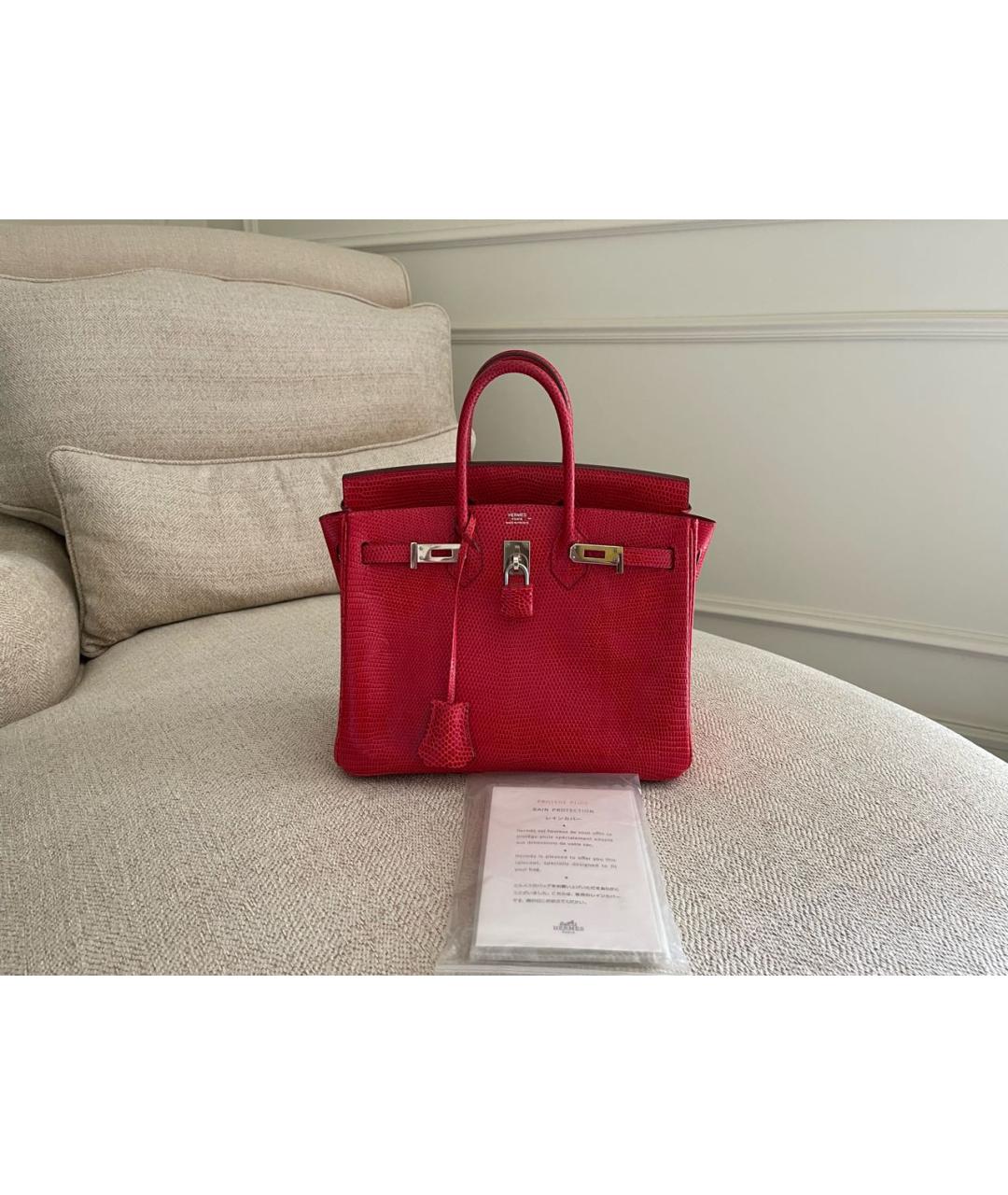 HERMES Красная сумка с короткими ручками из кожи ящерицы, фото 4