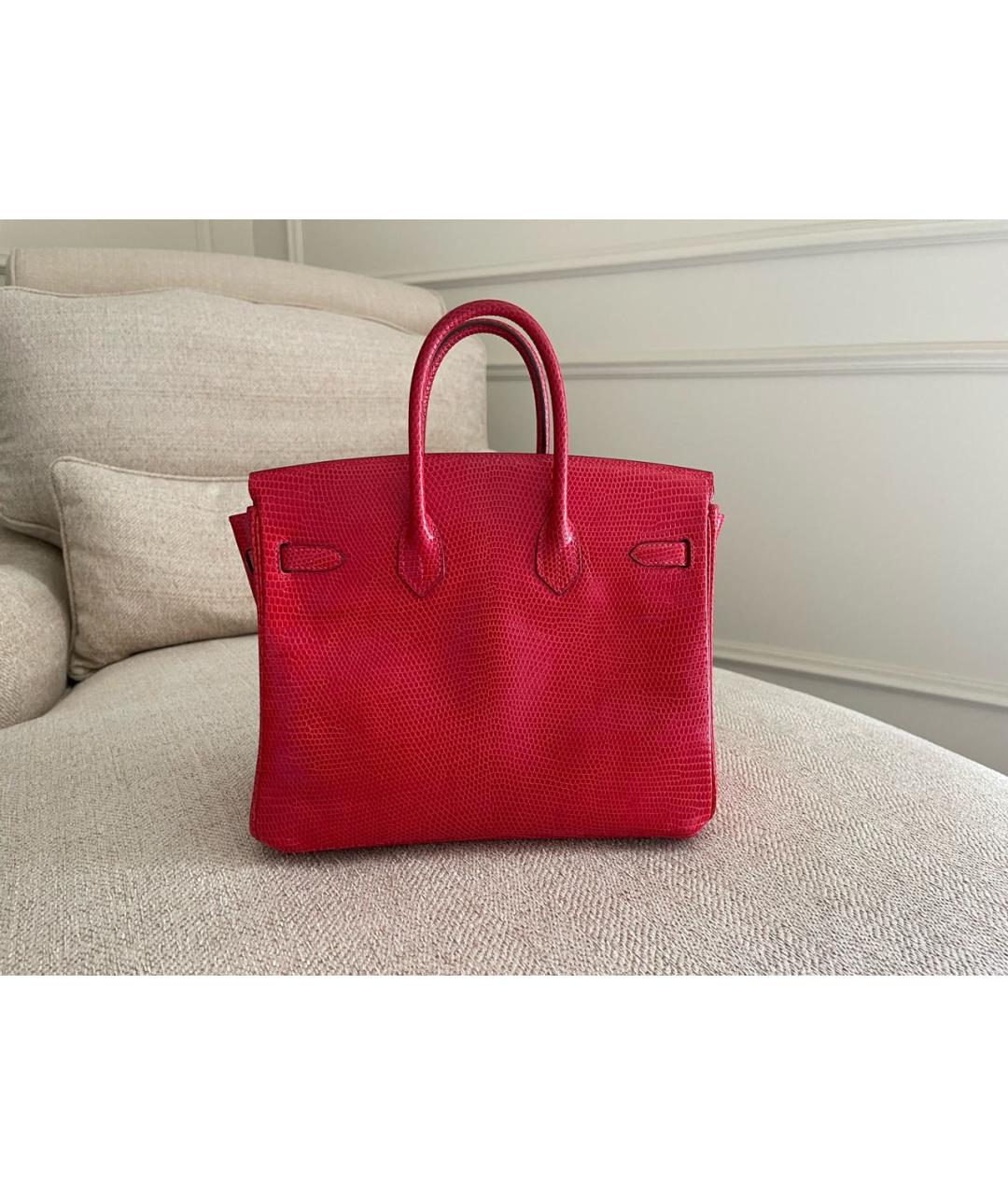 HERMES Красная сумка с короткими ручками из кожи ящерицы, фото 2