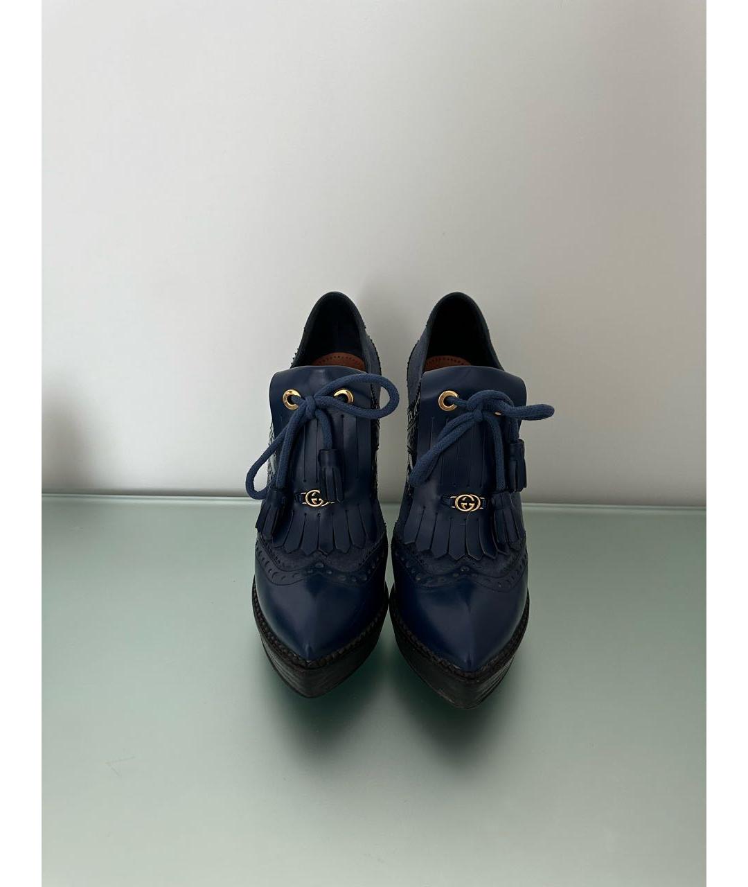 GUCCI Темно-синие кожаные брогги и оксфорды, фото 2