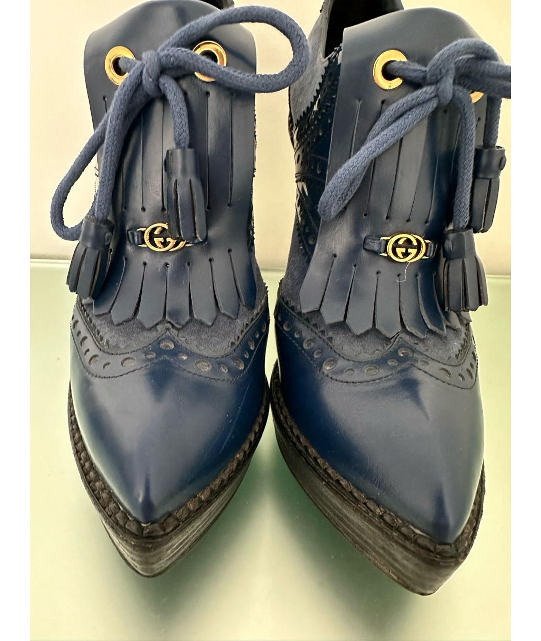 GUCCI Темно-синие кожаные брогги и оксфорды, фото 3
