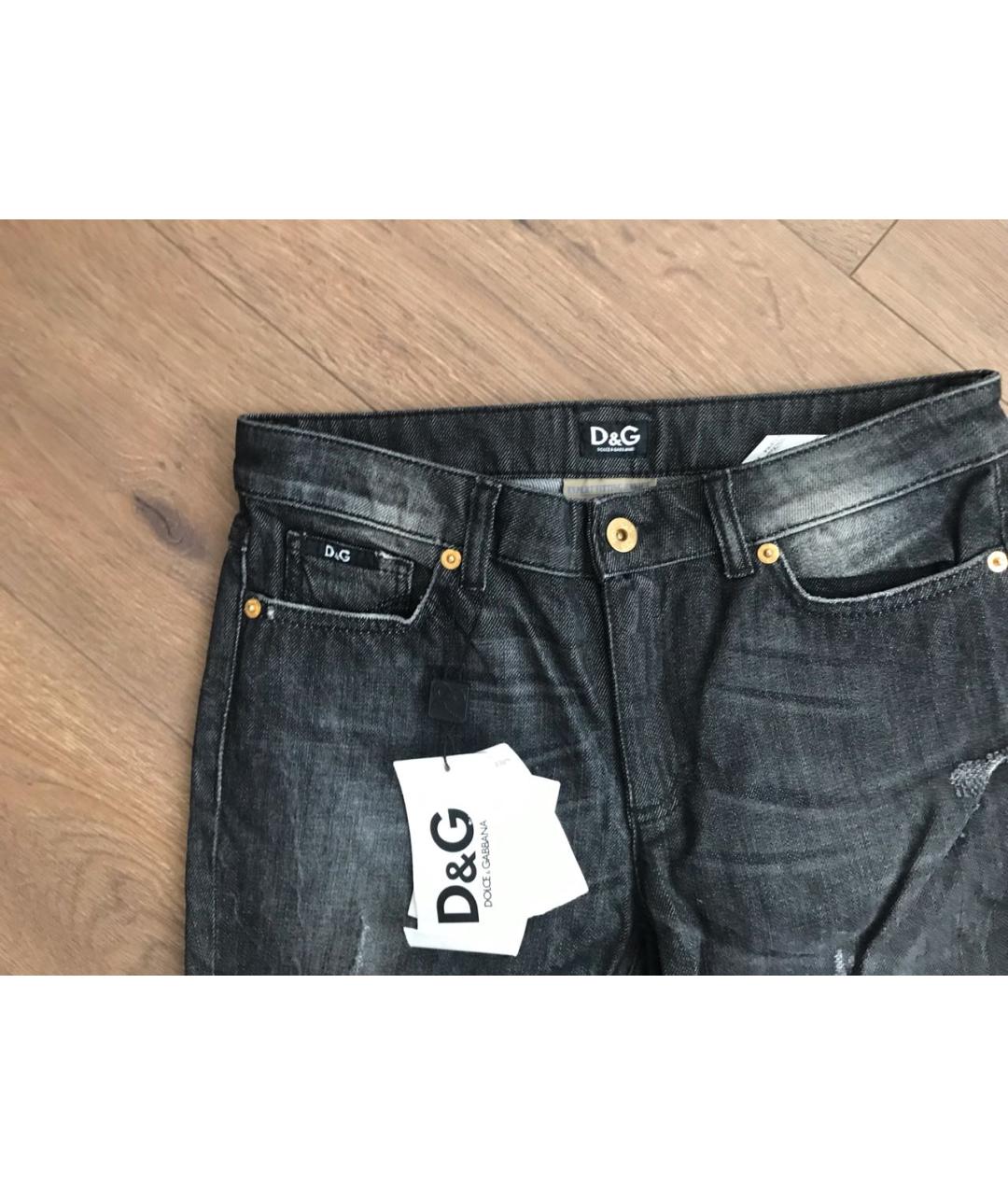 DOLCE&GABBANA Темно-синие хлопковые прямые джинсы, фото 4