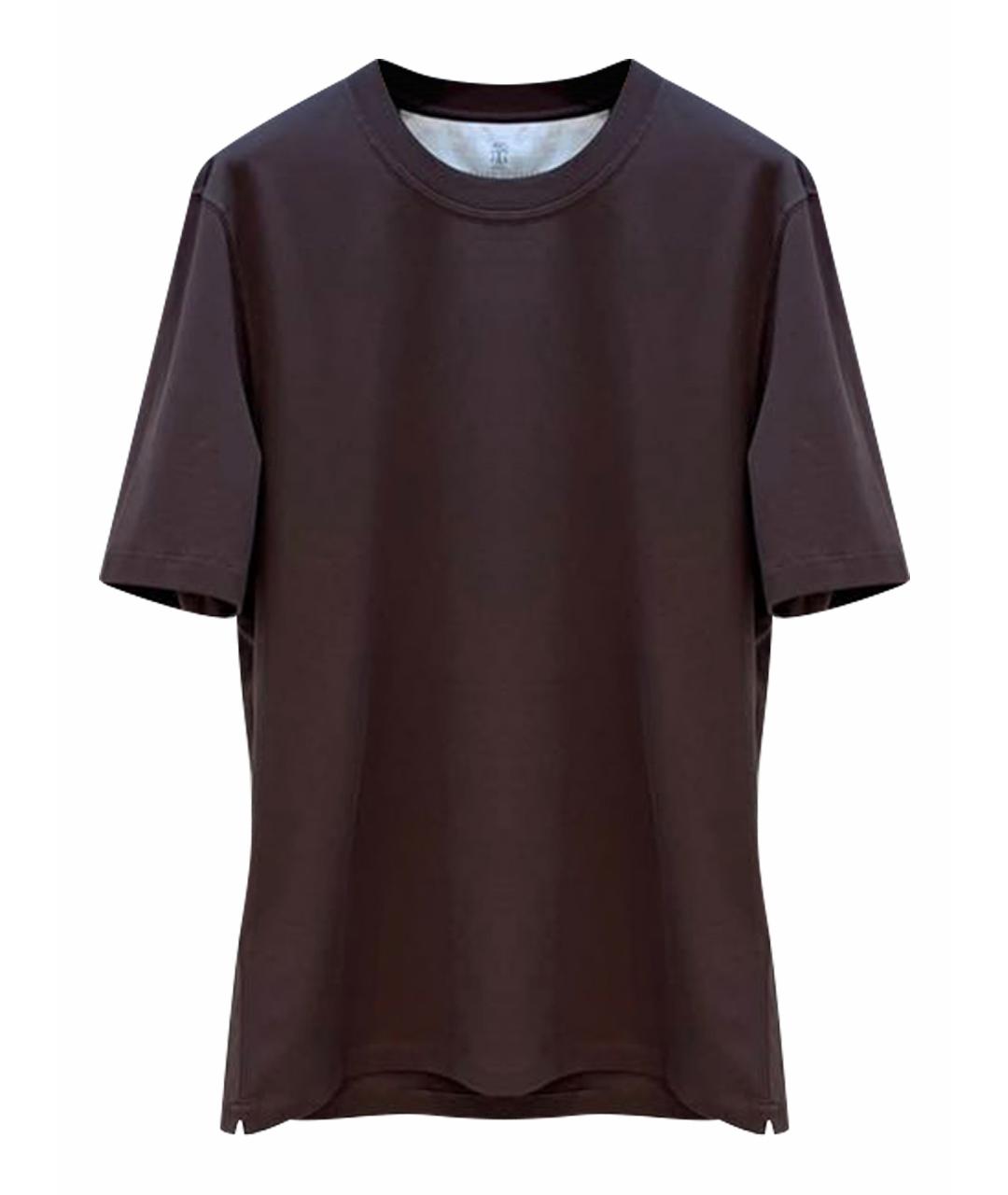 BRUNELLO CUCINELLI Коричневая хлопковая футболка, фото 1