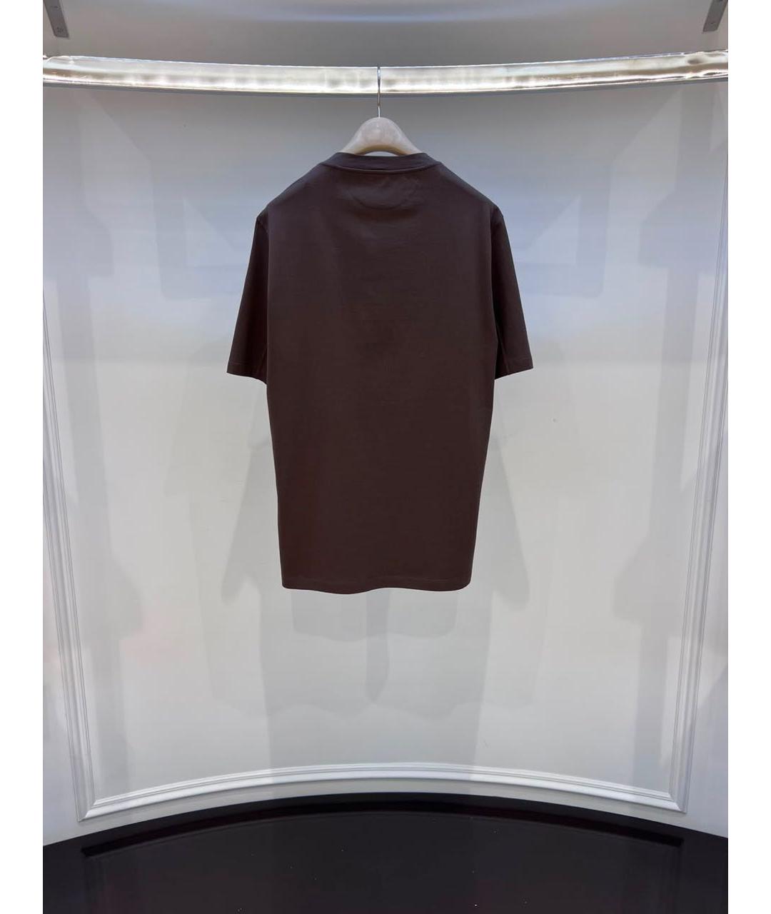 BRUNELLO CUCINELLI Коричневая хлопковая футболка, фото 2