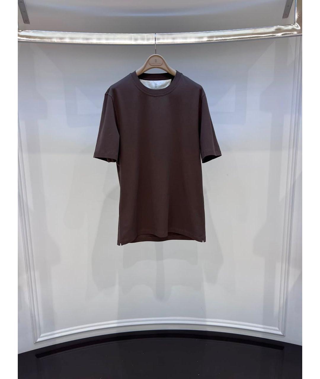 BRUNELLO CUCINELLI Коричневая хлопковая футболка, фото 3
