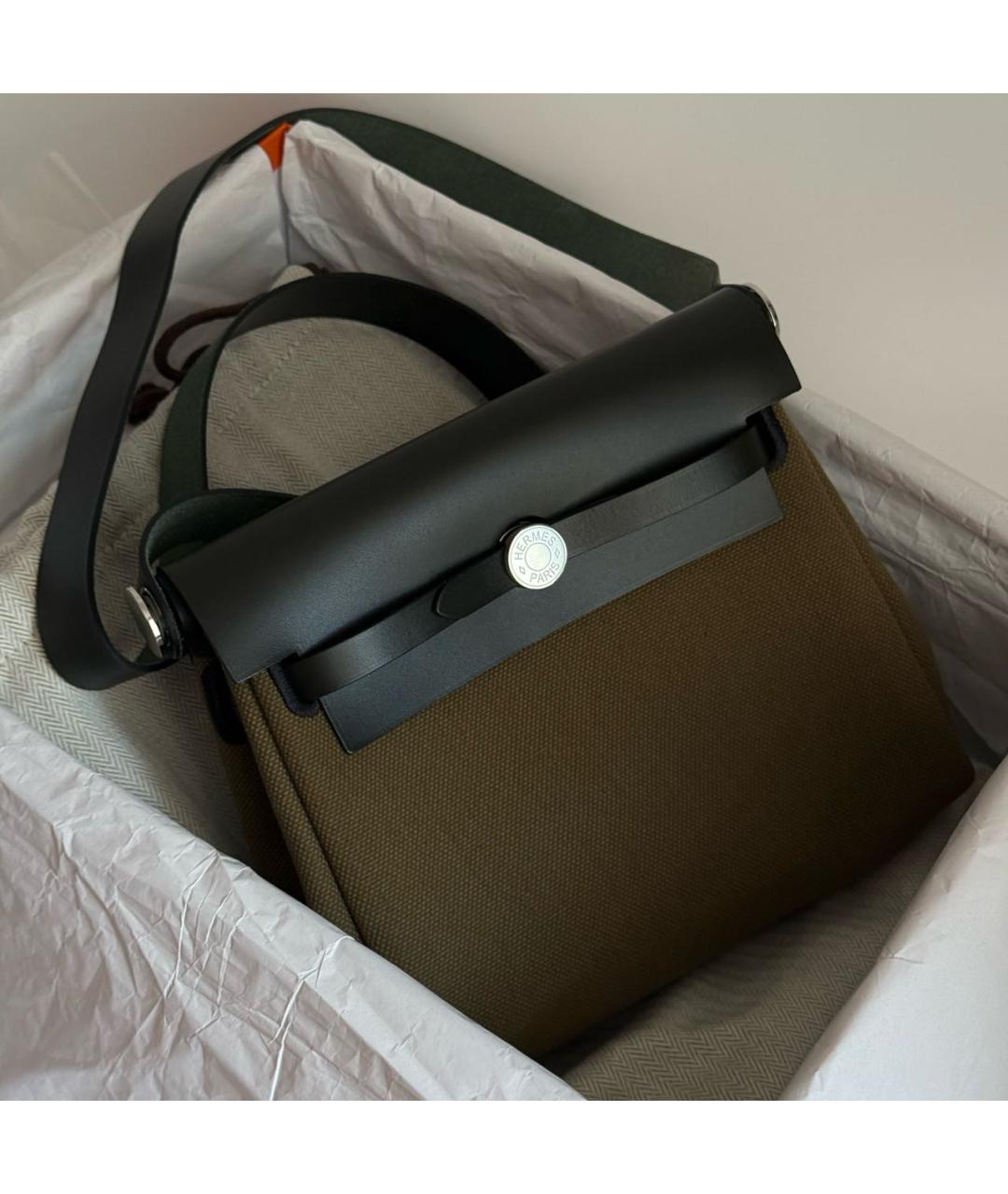 HERMES Хаки сумка через плечо из канвы, фото 2