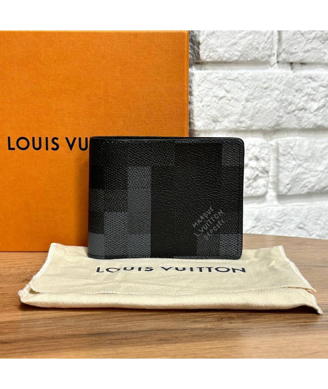 LOUIS VUITTON Черный кожаный кошелек, фото 4