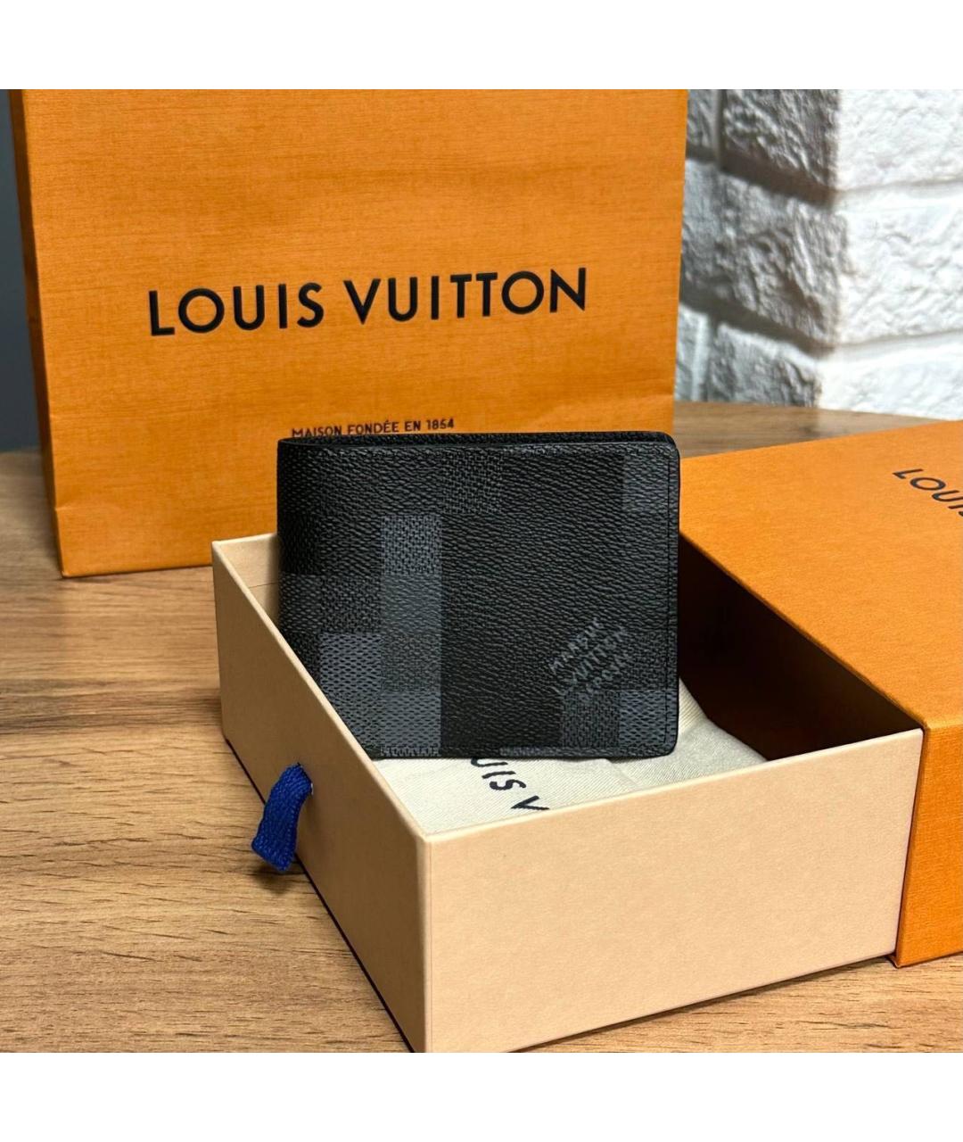 LOUIS VUITTON Черный кожаный кошелек, фото 2