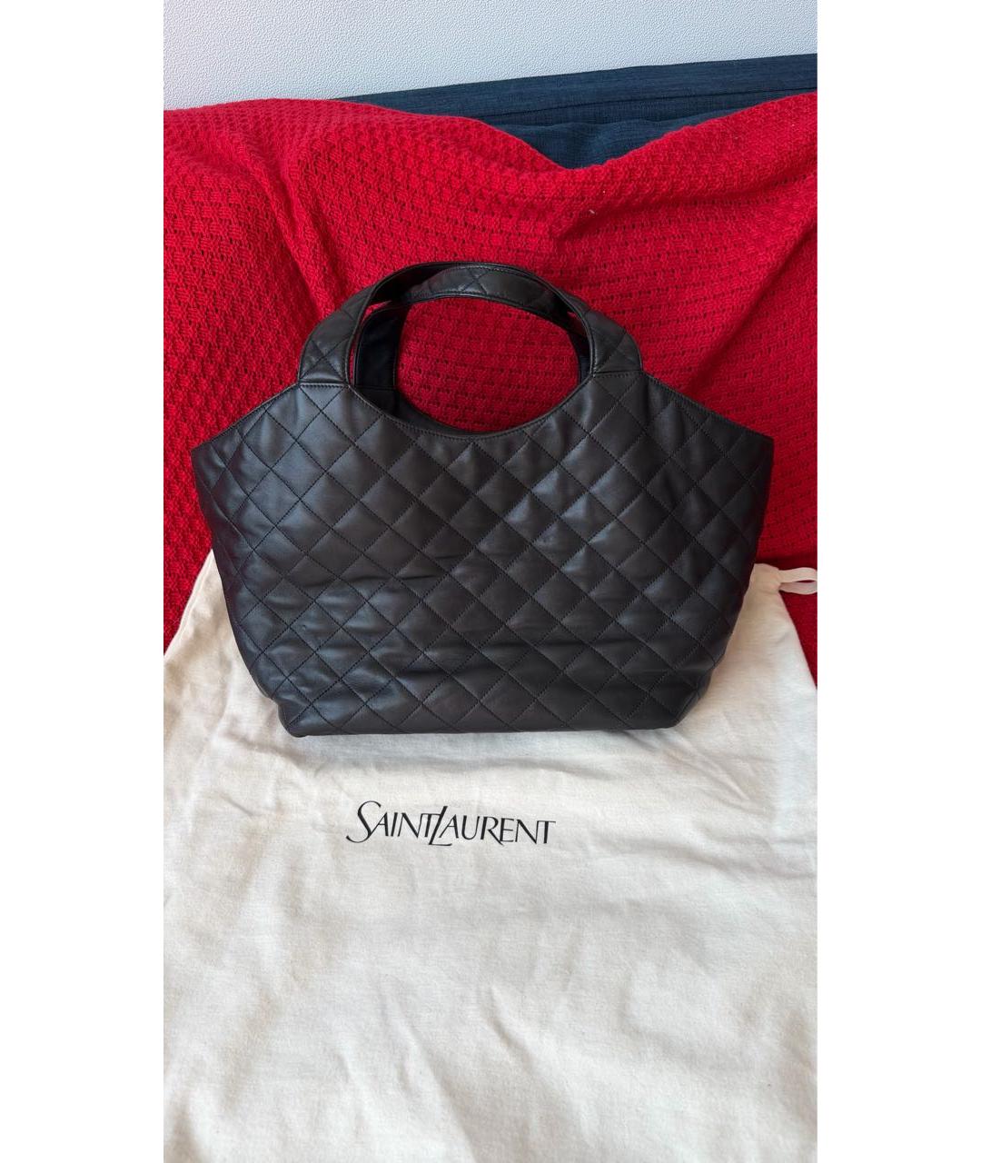 SAINT LAURENT Черная кожаная сумка тоут, фото 2