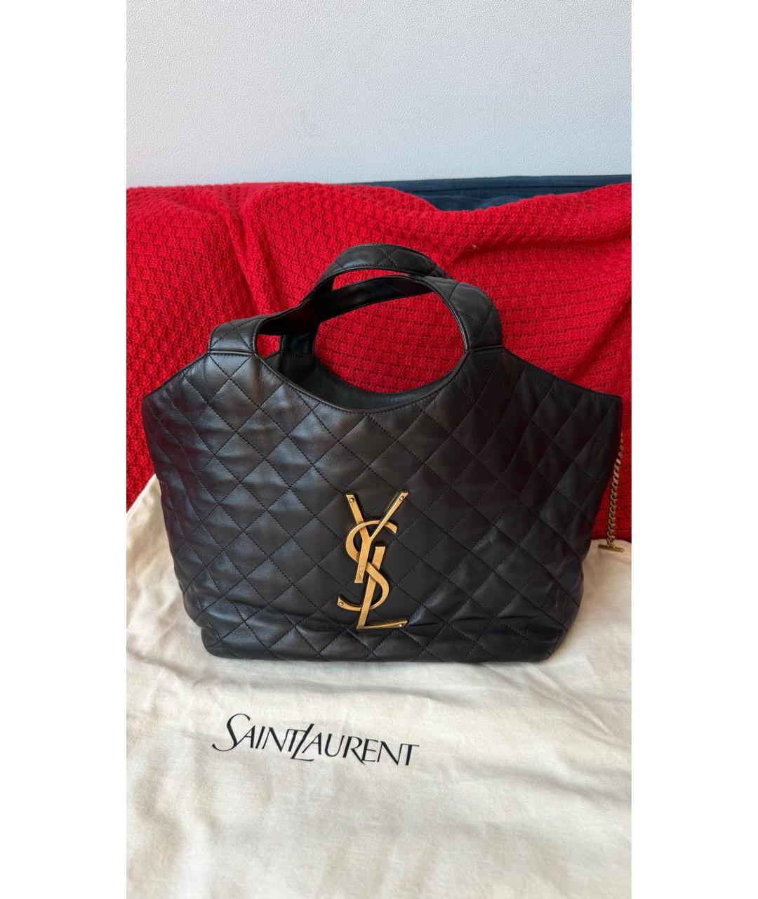 SAINT LAURENT Черная кожаная сумка тоут, фото 5