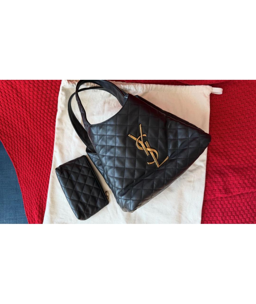 SAINT LAURENT Черная кожаная сумка тоут, фото 3