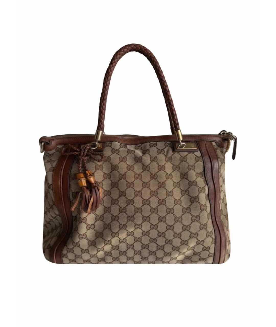 GUCCI Коричневая тканевая сумка тоут, фото 1