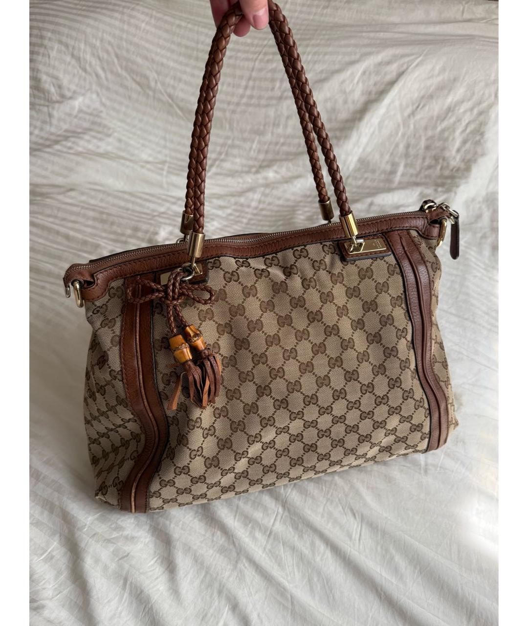 GUCCI Коричневая тканевая сумка тоут, фото 9