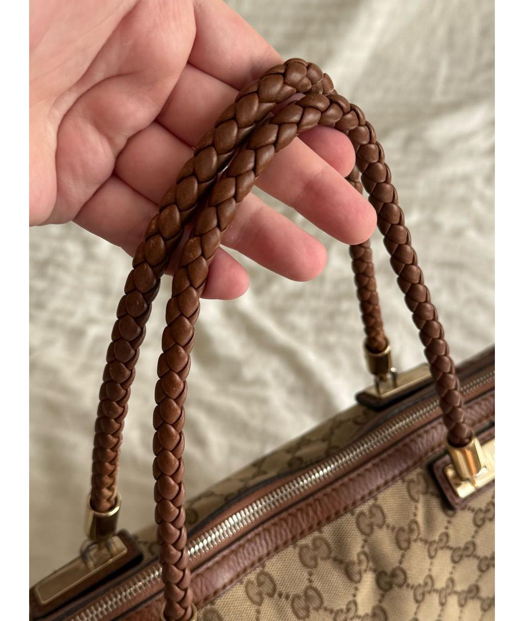 GUCCI Коричневая тканевая сумка тоут, фото 4