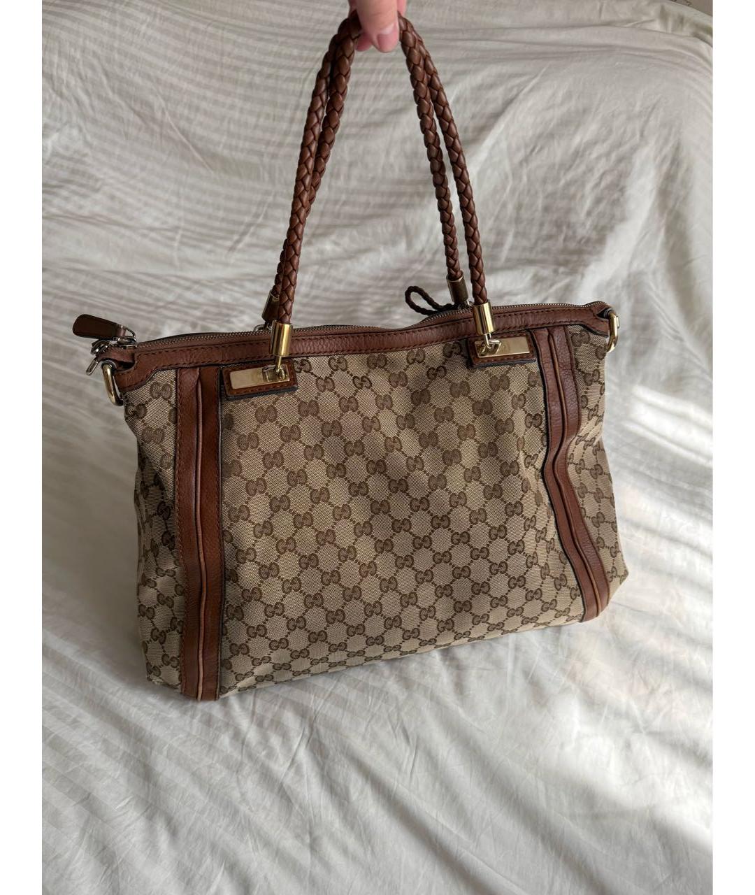 GUCCI Коричневая тканевая сумка тоут, фото 2