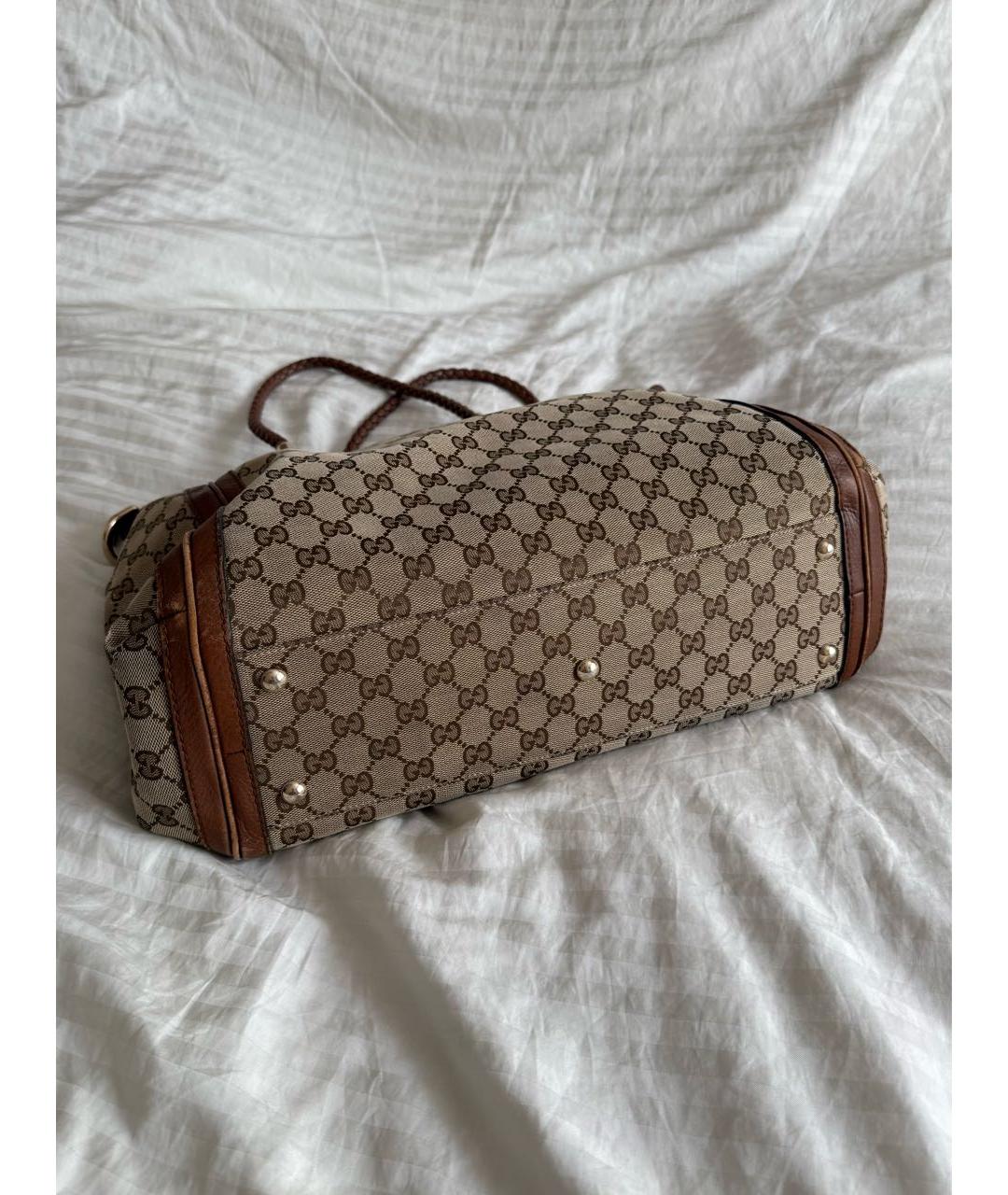 GUCCI Коричневая тканевая сумка тоут, фото 3